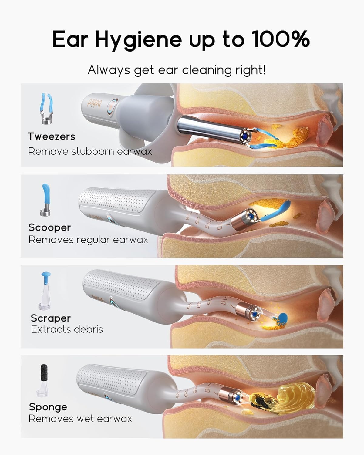 Bebird Earsight Plus R37R Ear Cleaning Camera Wax Removal Tool kit, FSA HSA Eligible Flexible Ear Scope Otoscope Camera Light, Visual Ear Picker Wireless Earwax Remover Tweezers for Adults & Kids