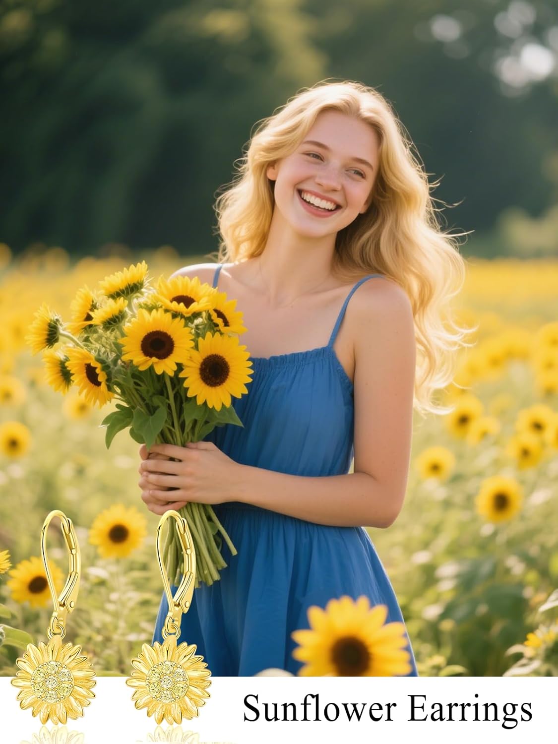 Dreamboat Sunflower Daisy Dangle Drop Earrings for Women 925 Sterling Silver Hypoallergenic Flower Dangling Leverback Earring Christmas Birthday Jewelry Gifts for Wife Daughter Her - Image 3