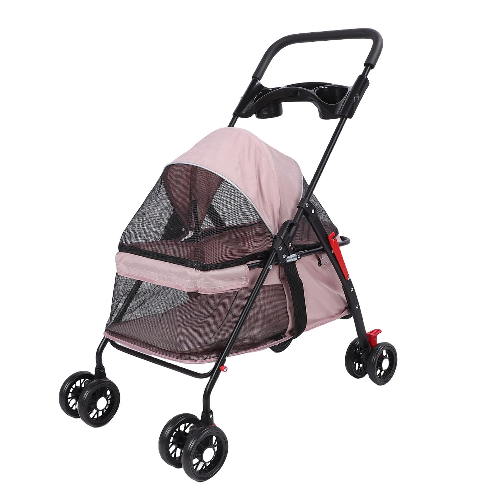 Carrito para Perros de 4 Ruedas, Joggador Plegable con Cubierta Solar, Portavasos, Almohadilla y Bolsa Trasera, Malla Transpirable