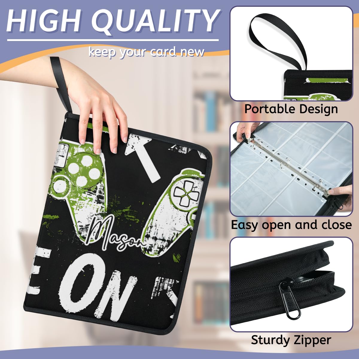Top-Loaders-for-Cards Trading-Card-Albums Custom-Name Vault-Binder 9 Pocket Sports-Card-Binder come regalo per donne, uomini, bambini, ragazze ragazzi gioco