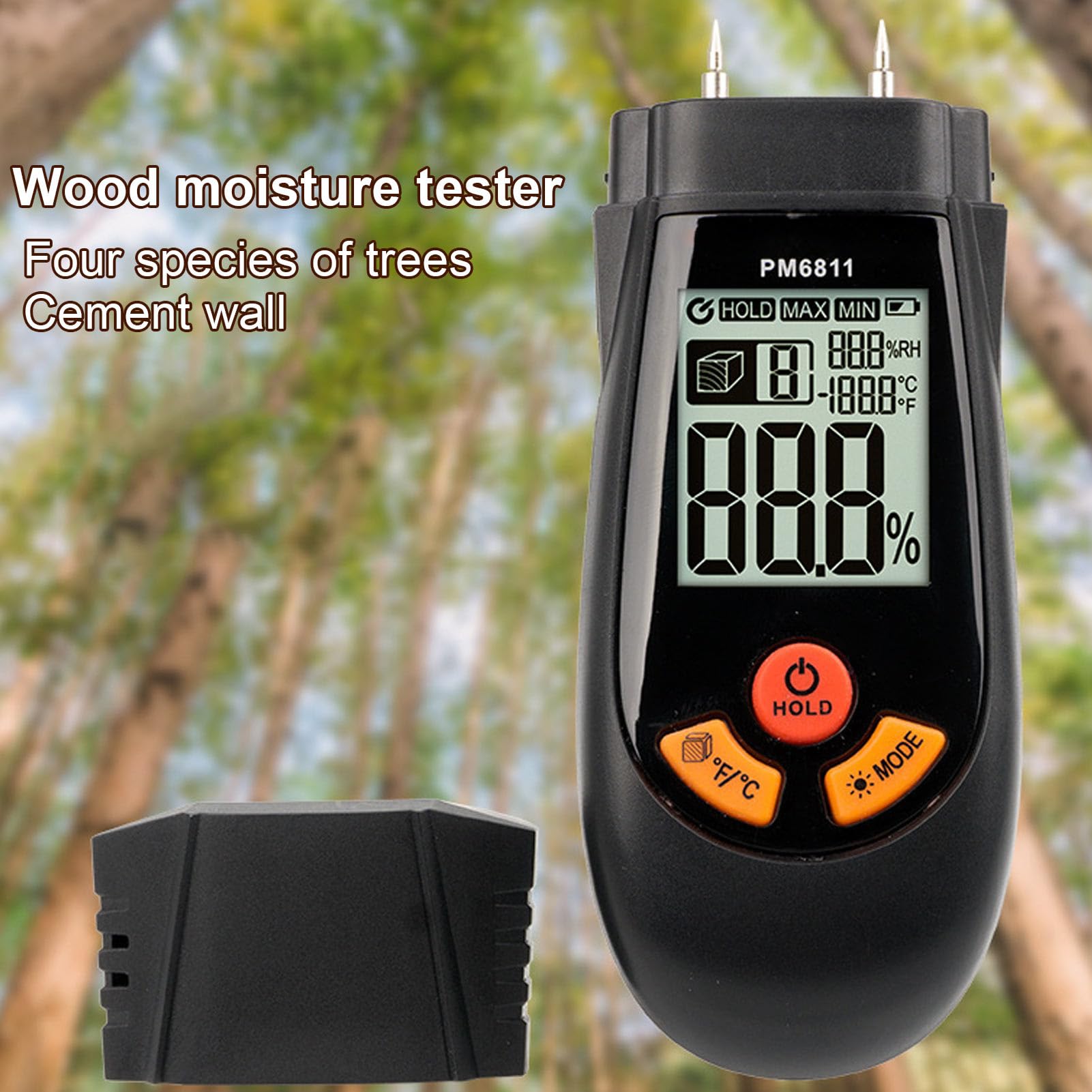 Wood Meter, Two Pins Damp Tester with 4 Calibrated Scales, Display, Auto Power Off and More Function, for Wood Firewood Paper Floor