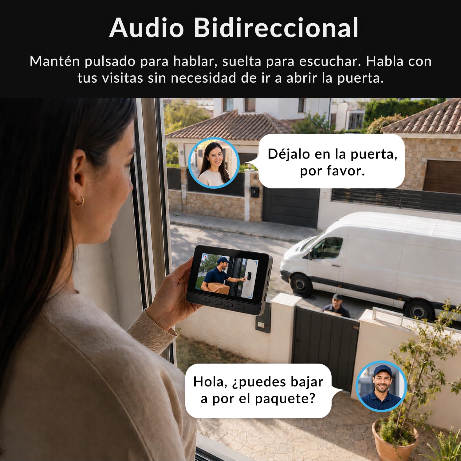 Videoportero Inalámbrico con Pantalla 4,3" Sin WiFi ni App, Timbre con Cámara Exterior IP65 Impermeable para Exterior, Monitor Interior, 135° Gran Angular, Audio Bidireccional y Visión Nocturna