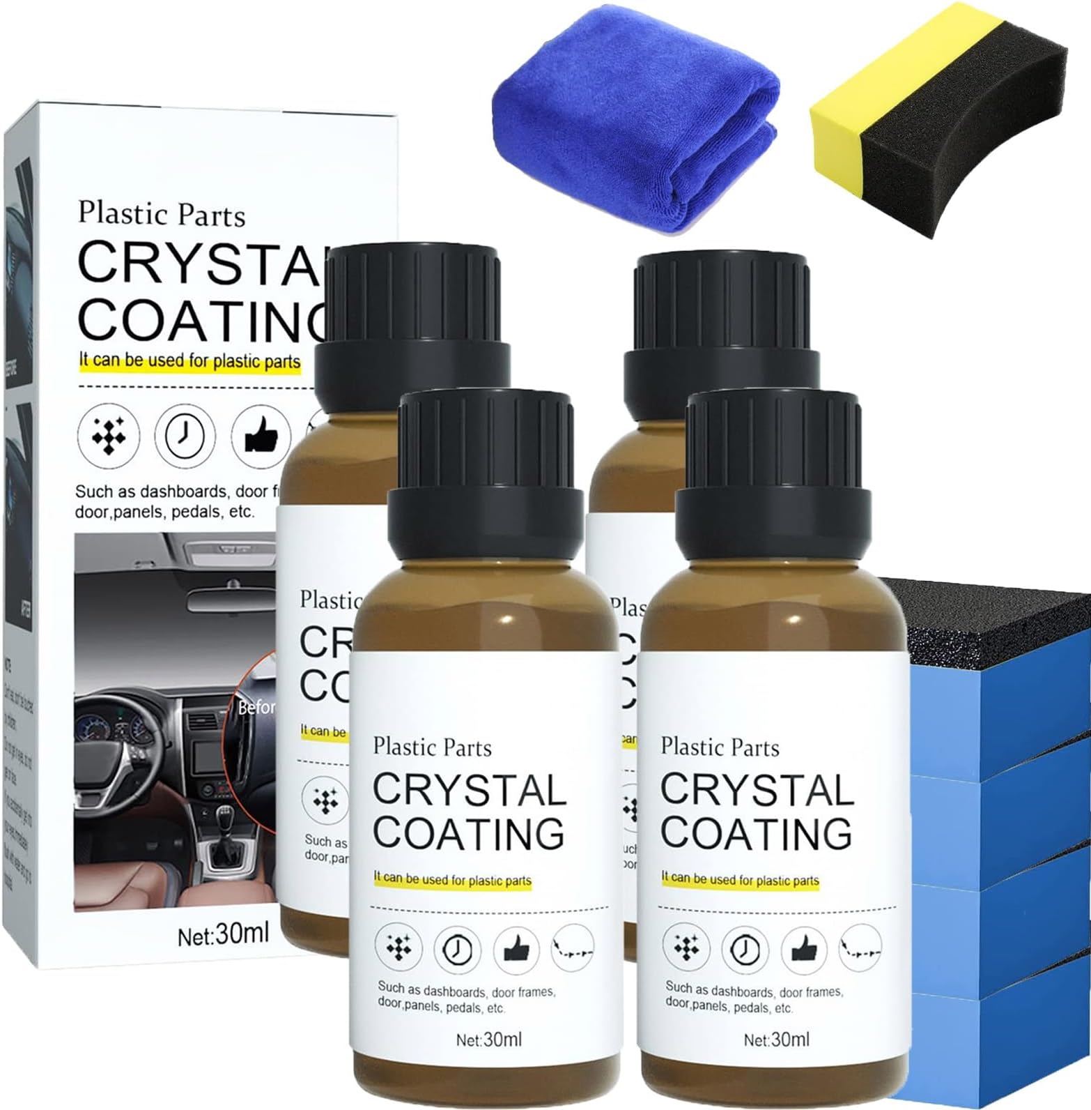 Plastic Parts Refurbish Agent, Capcut Car Retreading Agent, Crystal Coating for Car, Cristal Coating Para PláStico Del Carro, Long Lasting Car Plastic Parts Care Agent (4PCS)