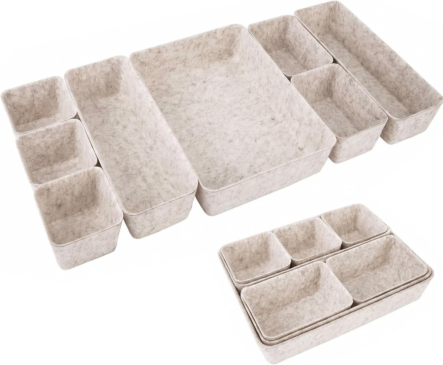 Felt Desk Drawer Organizer, 8pcs Shallow Storage Trays Bins, Office Accessories Box Inserts College Jewelry & Makeup Boxes Containers(Beige)