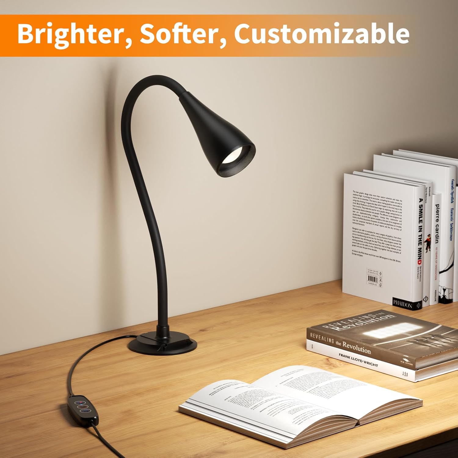 Book Light for Reading at Night in Bed, Wall Mount Reading Light for Bedside,Headboard, Eye Care LED, 5 Color & Brightness Dimmable, Flexible Gosseneck, 2 Pack