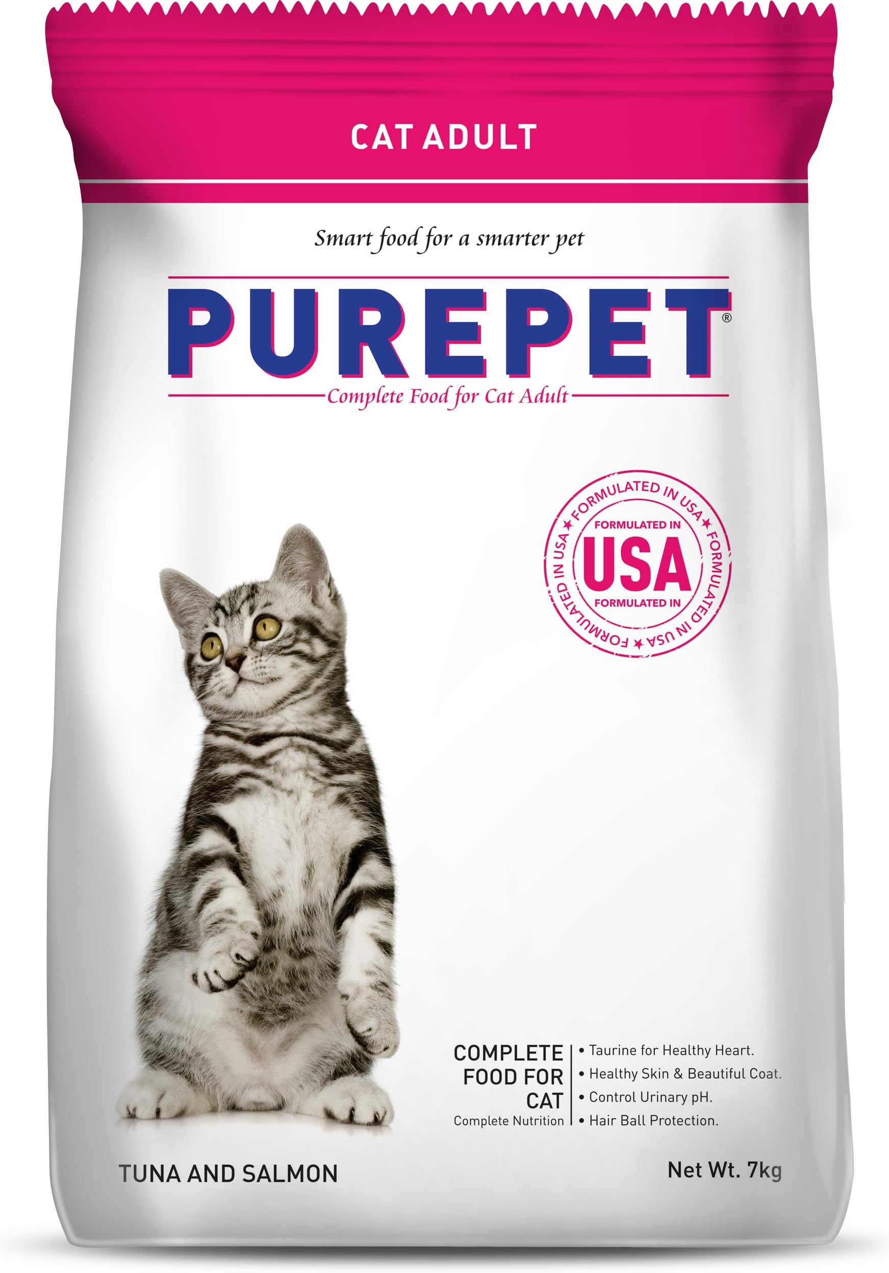 Purepet Adult Dry Cat Food, Tuna & Salmon, 7 Kg | Complete & Balanced Nutrition, Taurine For Healthy Heart, Controls Urinary pH, Healthy Skin & Coat