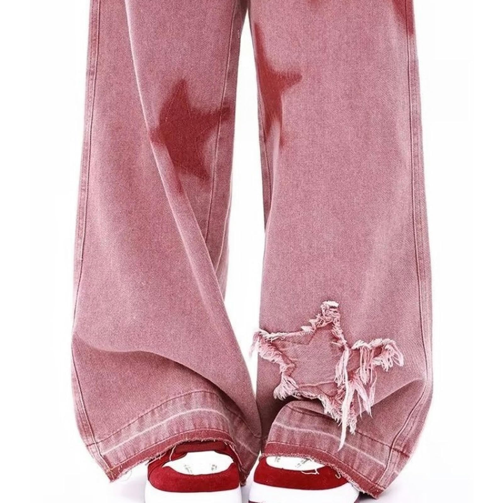 Jeans Ricamati con Stella retrò da Donna, da Indossare Presto con Pantaloni Larghi a Vita Alta