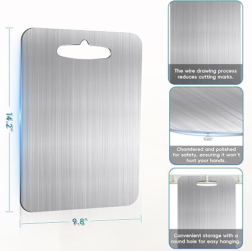 Miniatura 2 de Tabla de cortar de titanio para cocina, tabla de cortar de titanio 100% puro, tabla de cortar de doble cara de grado alimenticio, duradera, higiene,