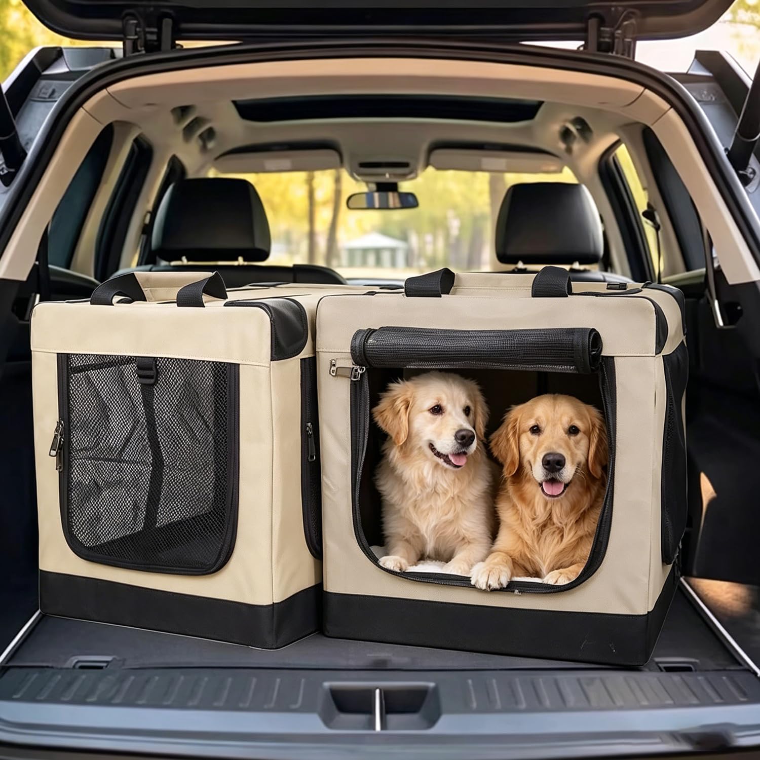 Transportin Perro Grande,Caja Plegable para Perros Medianos,Bolsa Plegable,Ventanas de Red Resistentes y Inserto de Cama de Felpa para Casa y Viaje(82x59x59 cm)