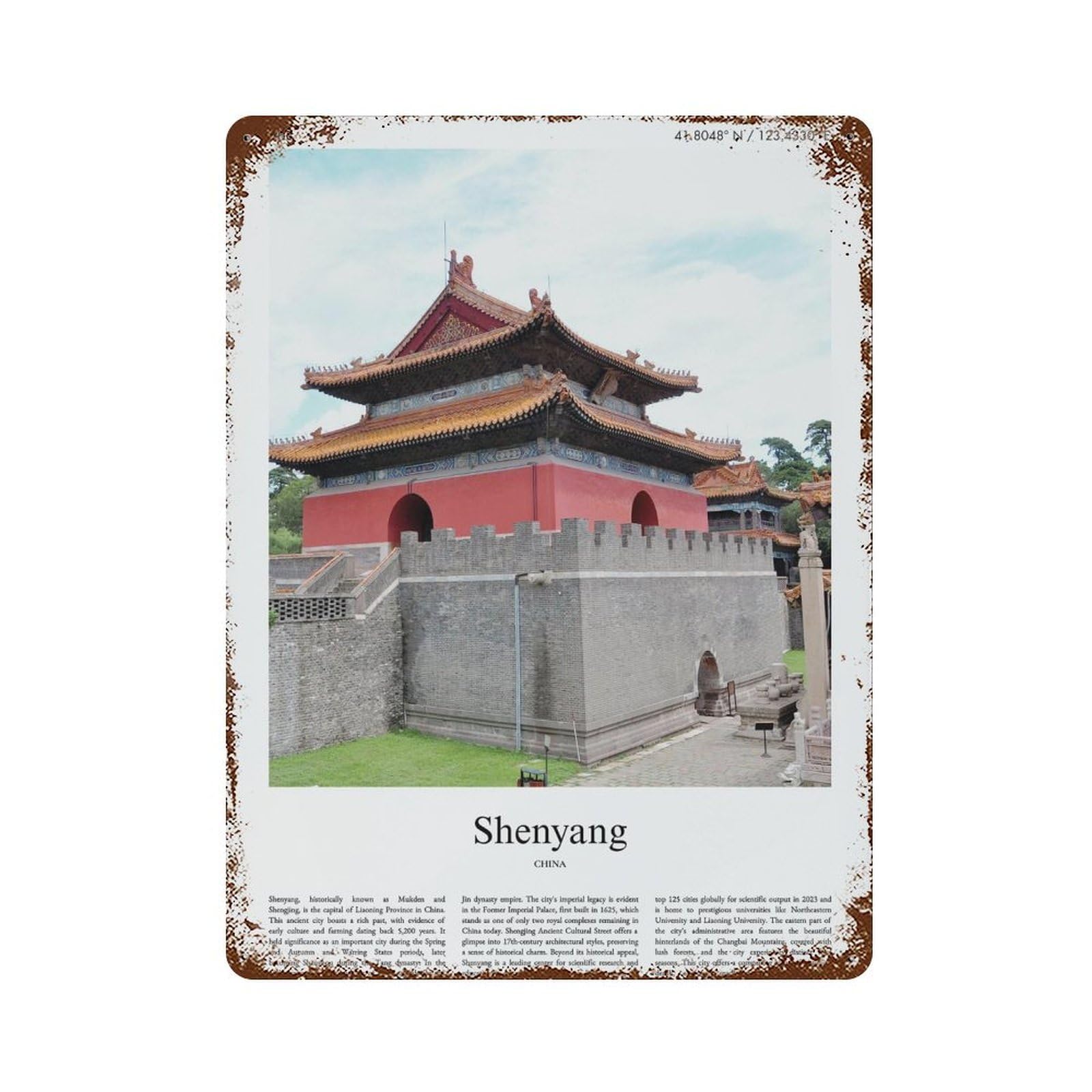 xiaoxiaoshen Shenyang China City Scenery Wall Decor Art Metal Tin Poster Modern Home Decor Art Home Bar Shop Decorations Vintage Sign 40x30cm