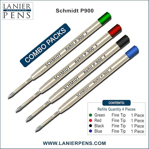 Miniatura 3 de Schmidt P900 - Recambio de bolígrafo estilo Parker verde, rojo, negro, azul, punta fina de 0.024 in, paquete de 4