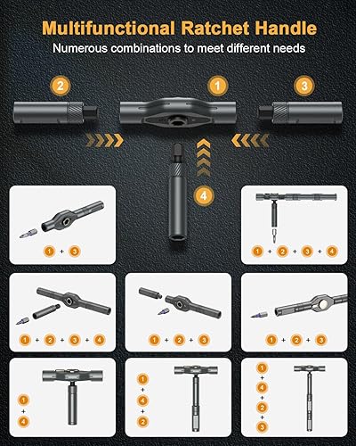 Miniatura 4 de Juego de destornilladores de trinquete 43 en 1, juego de destornilladores magnéticos con mango de trinquete desmontable, 40 brocas, barra de palanca