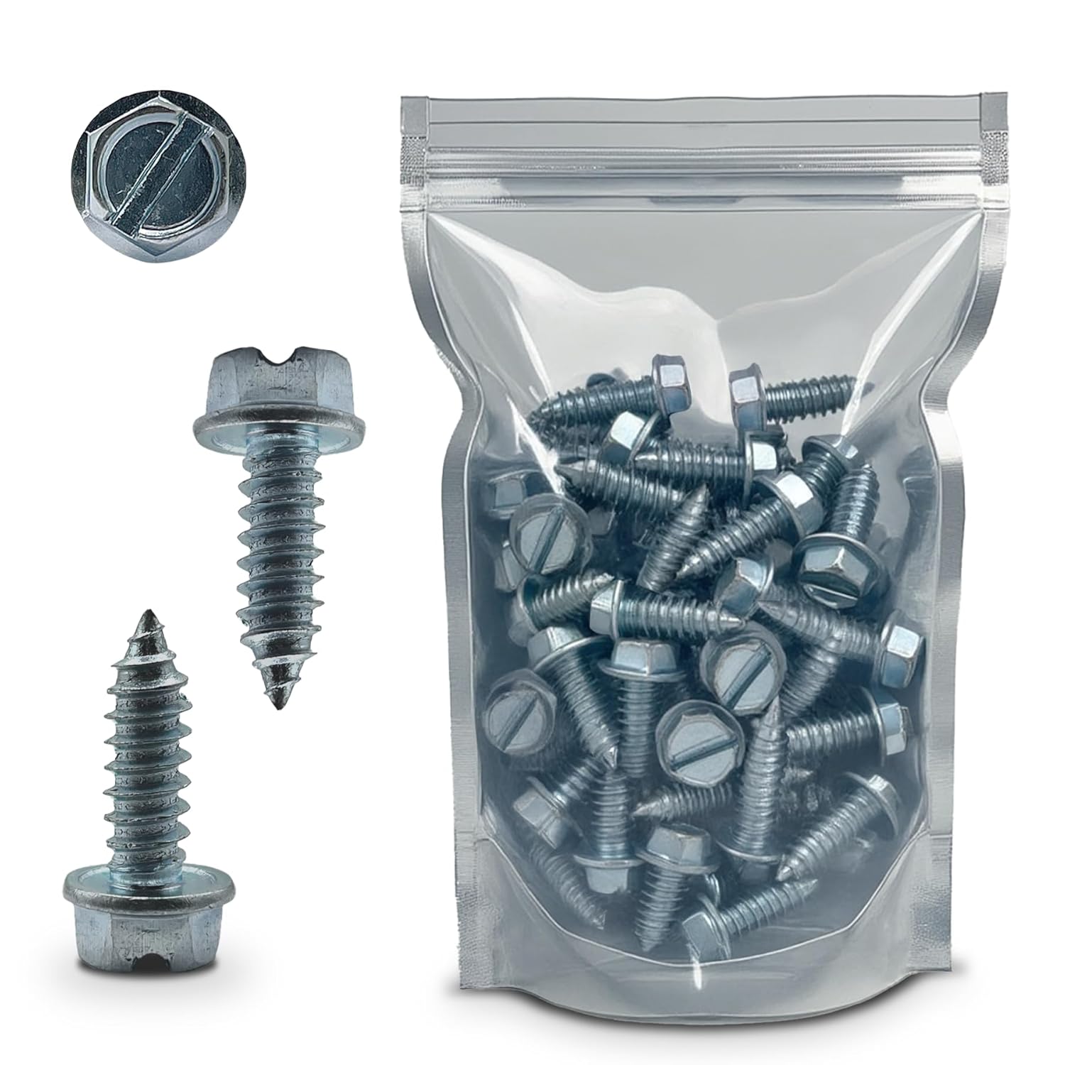 License Plate Screws - #14 x 3/4" Inch - Slotted Hex Head – for Vehicles (100 Pack)