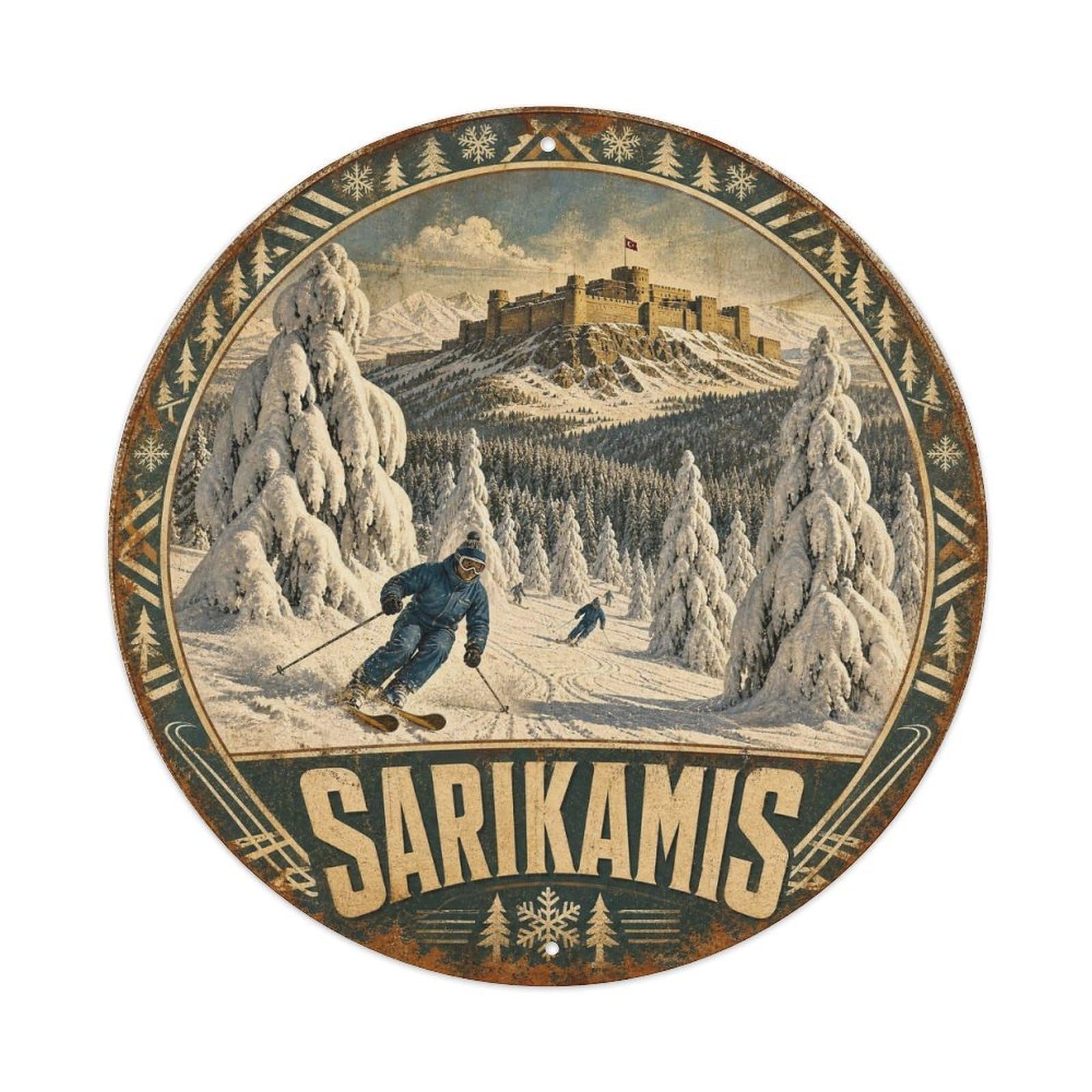 Sarikamis Snow Pine Anatolian Travel Classic Rustic Metal Tin Sign