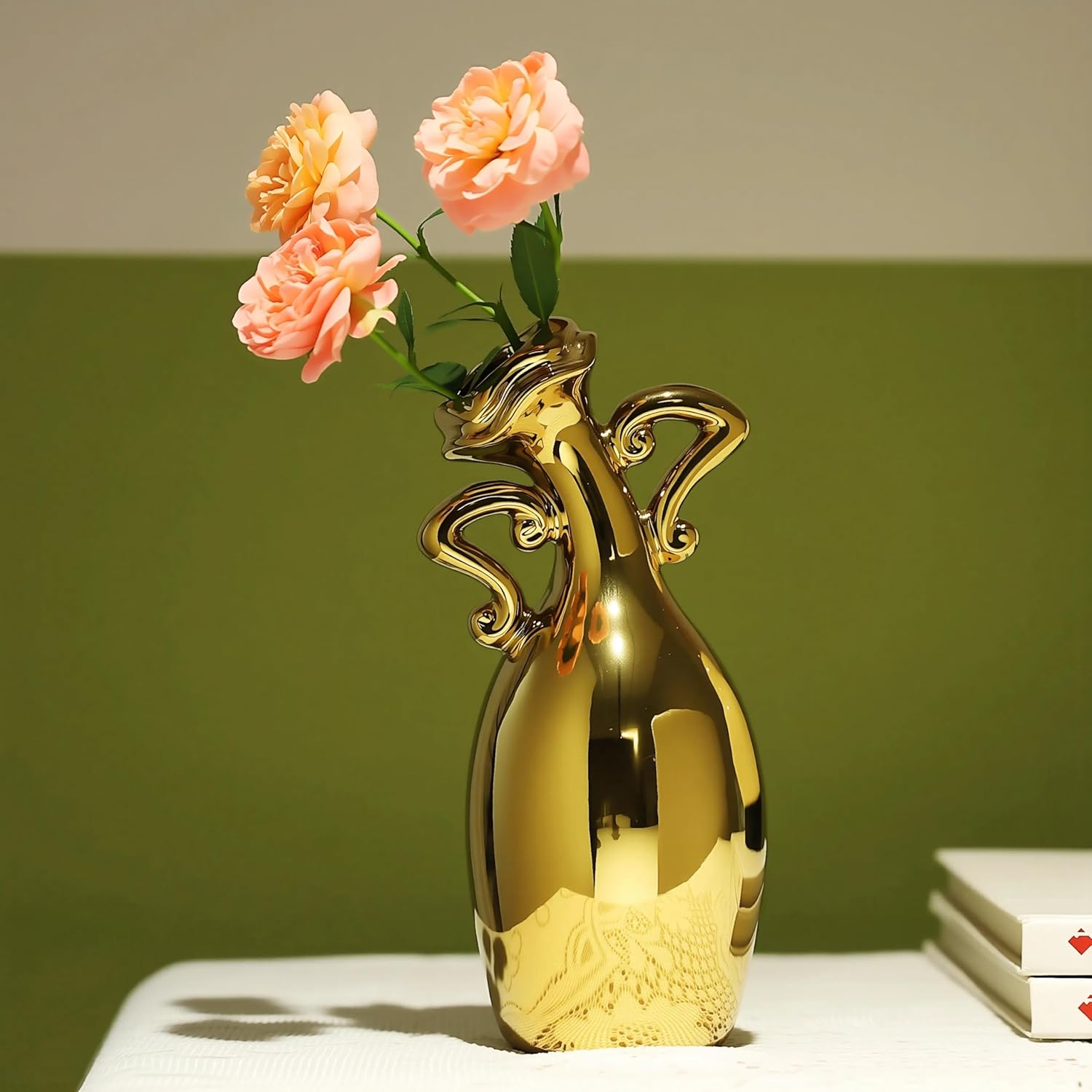 Golden Ceramic Small Necked Vase - 7-Inch