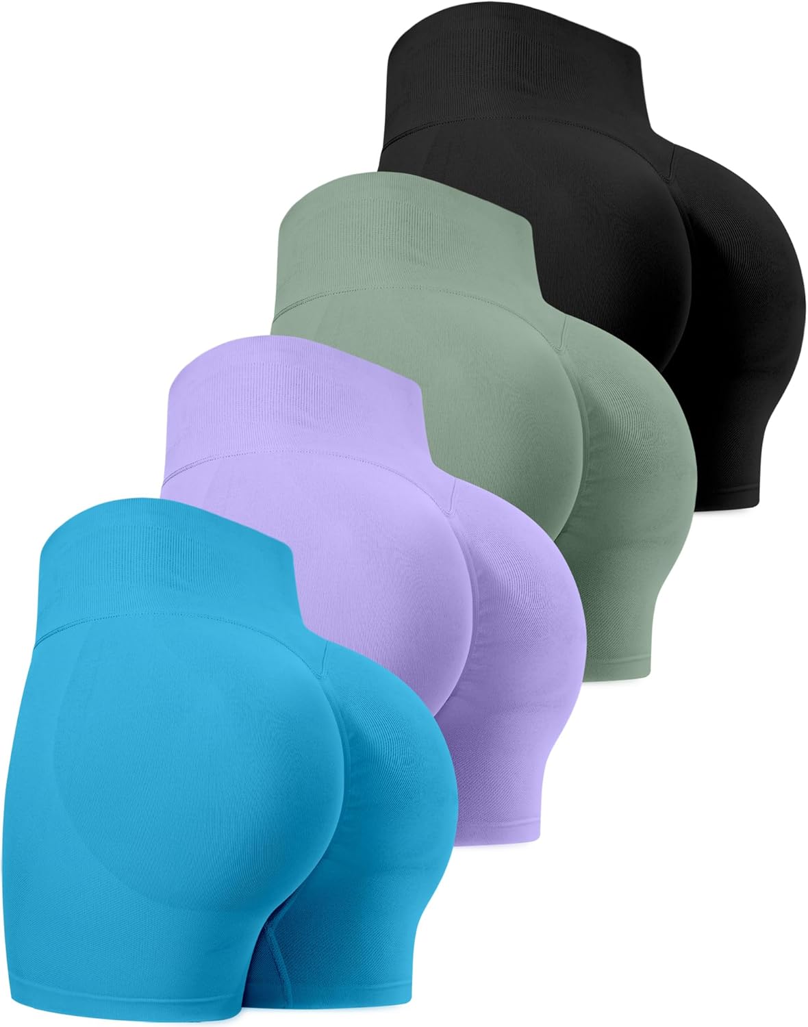 CHRLEISURE Workout Gym Biker Shorts, High Waisted Butt Lifting Scrunch Butt Sports Seamless Shorts Sets 4 Piece