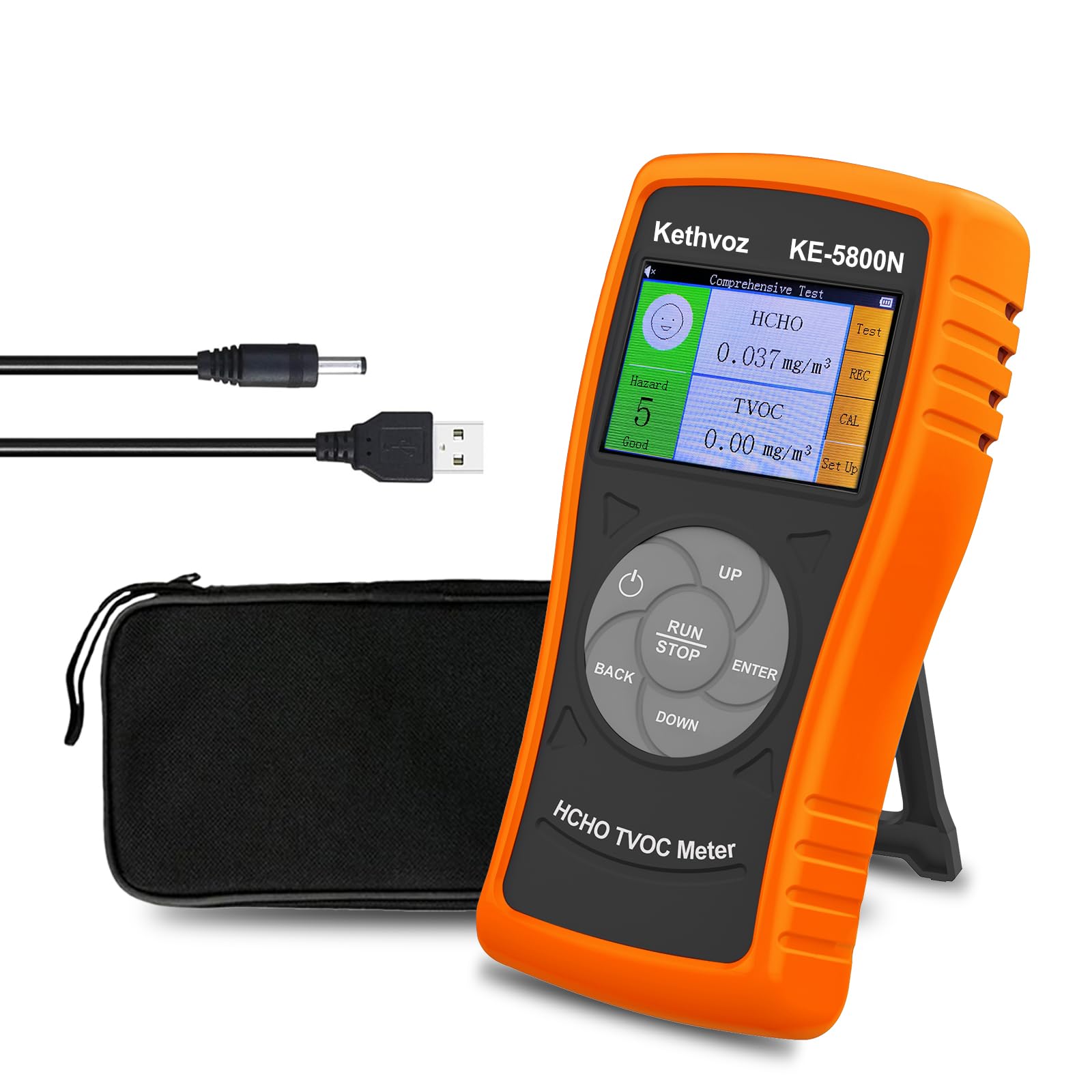 Formaldehyde Detector TVOC Tester, Kethvoz Portable Air Quality Tester Monitor HCHO Detect Home Air Pollution TVOC with Alarm, Handheld Indoor Air Quality Sensor Test Kit 5800N