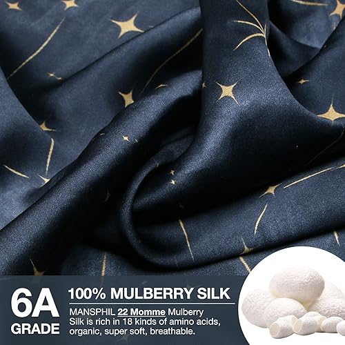 Miniatura 2 de MANSPHIL Funda de almohada de seda King Stars Galaxy con cremallera oculta, estampado negro, 22 fundas de almohada de seda de morera Momme para