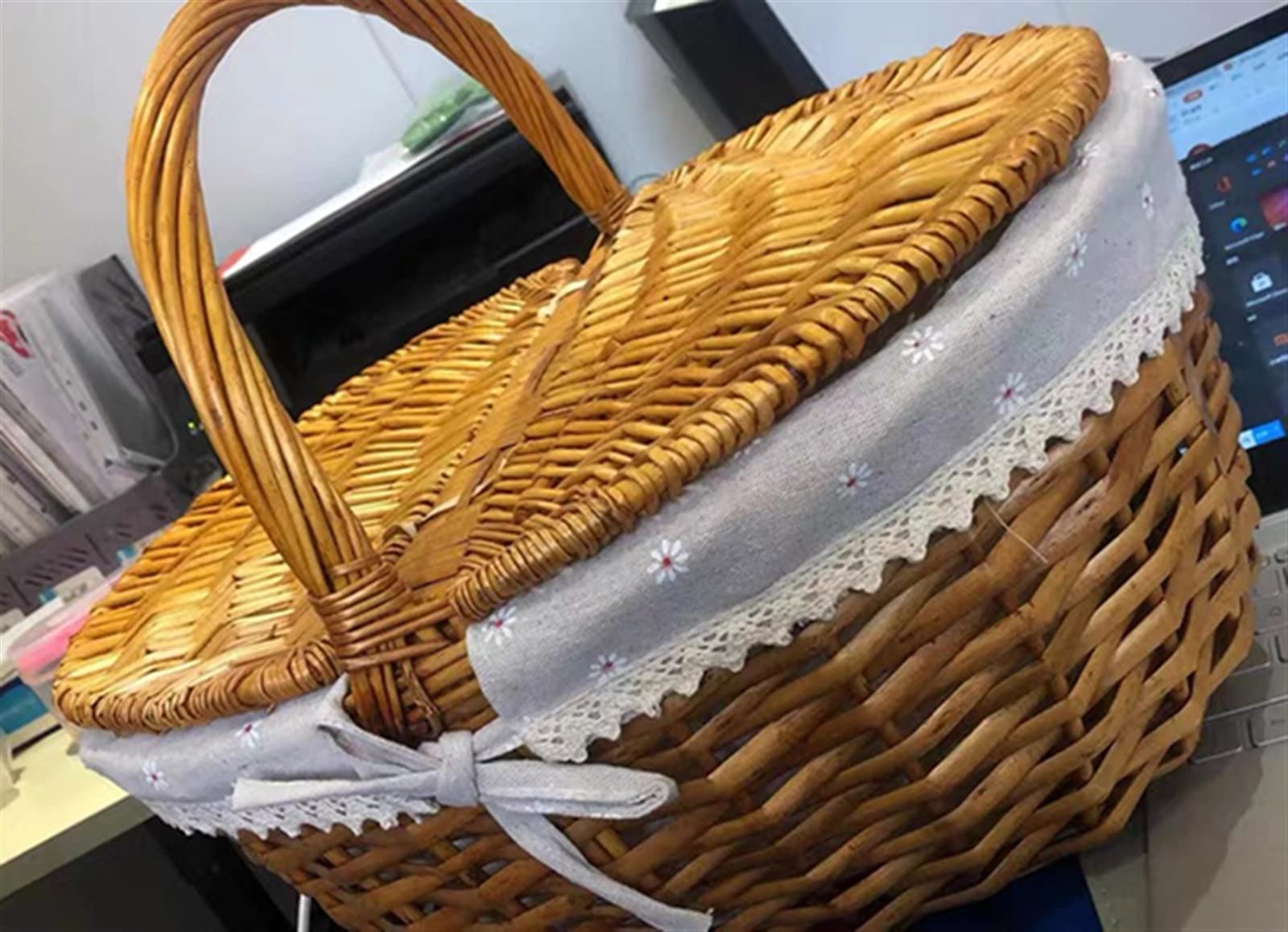 Panier de Pique-Nique, Petit Panier de Pique-Nique tissé à la Main, Panier de Rangement, Articles Divers Anglais, poignée Portable, Camping, Pique-Nique, pâtisserie, Panier de Rangement for Courses
