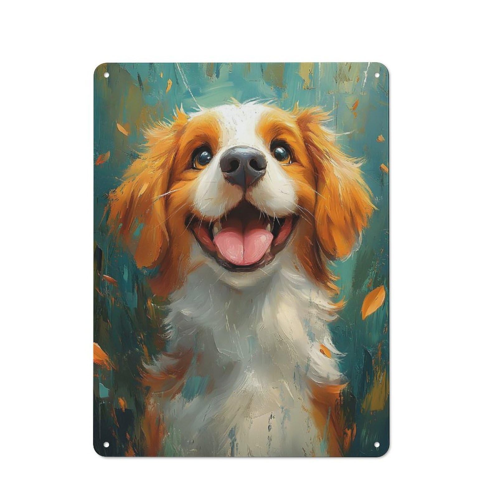 Junmoney Happy Dog Painting Cottage Style Metal Wall Decor 40X30cm, Farmhouse Metal Sign For Farmhouse Kitchen, Pantry Or Dining Area