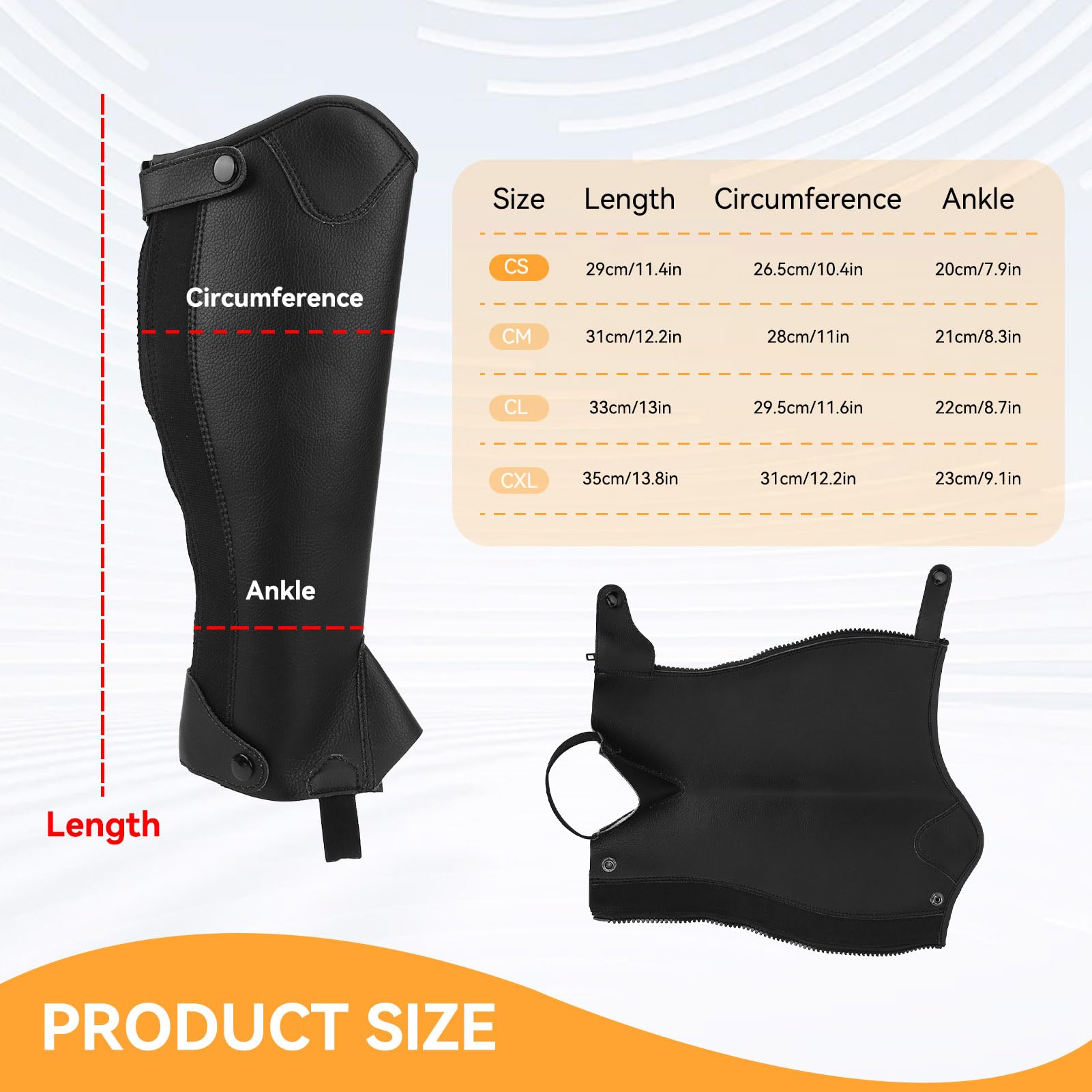 HERCHR Half Chap Für Kinder, REIT-Half Chaps, Kinder-Chaps, Reitgamaschen, Schutzausrüstung Für Den Reitsport, Leder-Reißverschluss, Half Chap, Unisex-Kinder