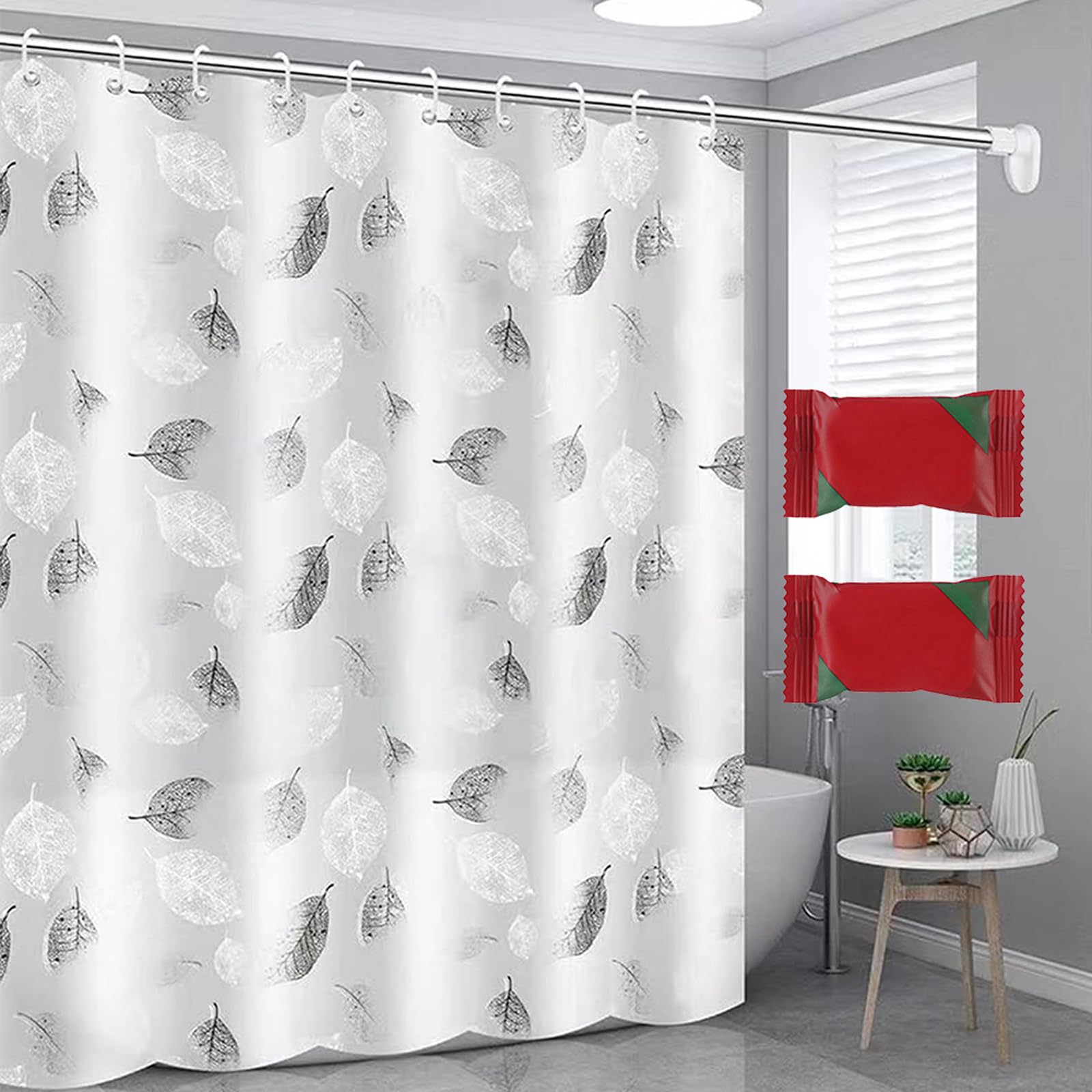 Cortina Impermeable de Ducha de Tela y Poliéster, 180x200 cm - Cortina Baño antimoho y Pesos para Bañera Espesas PEVA Lavable Cortinas de Baño de Tela Impermeable Antibacteriano Secado Rápido
