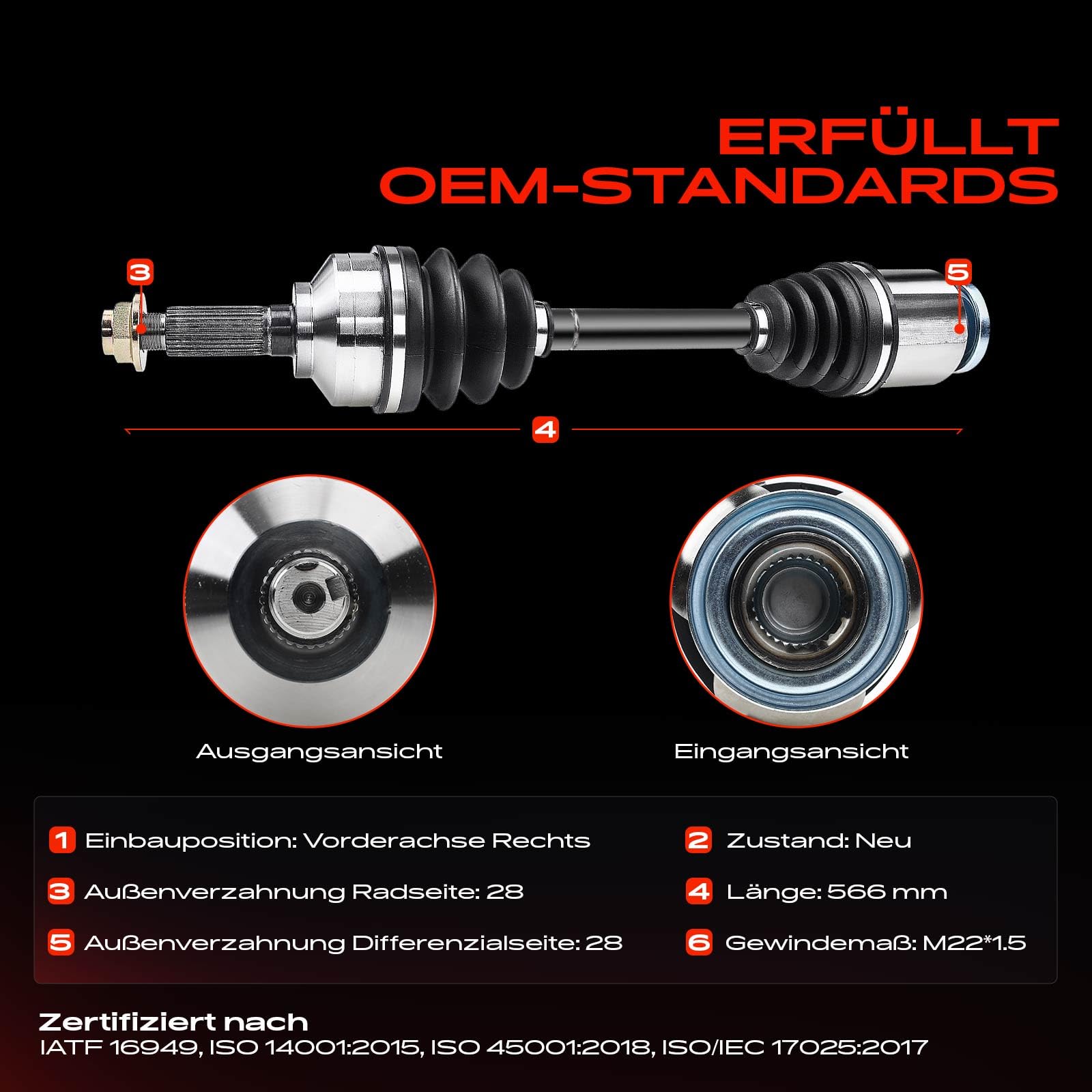 Frankberg Antriebswelle Achswelle Vorderachse Rechts Kompatibel mit Sorento I JC SUV 2.5L 3.5L 2002-2009 Replace# 495003E110