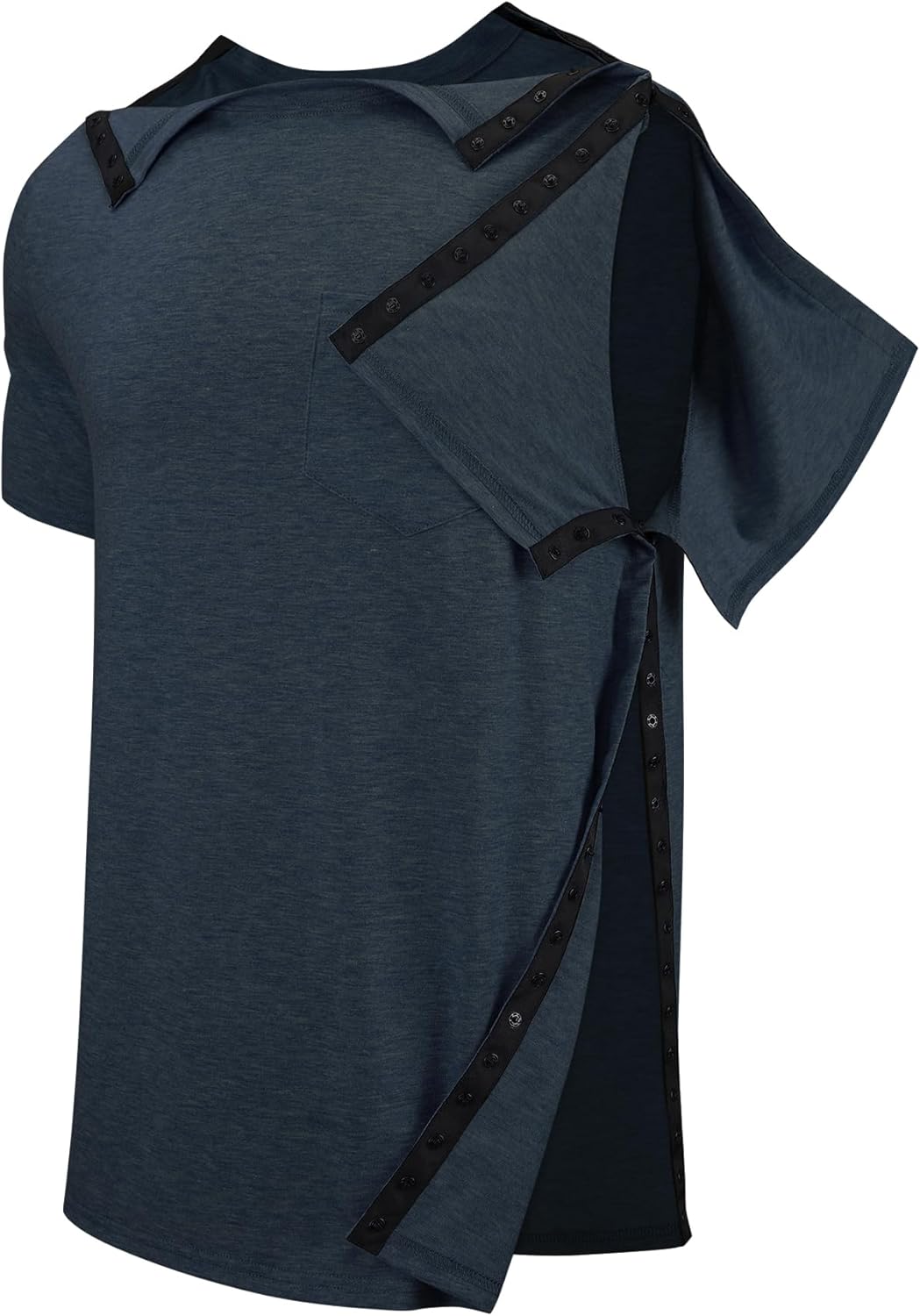 Men's Post Shoulder Surgery Recovery Shirts Tear Away Short Sleeve Full Open Side Snap Dialysis Chemo Clothing - Image 2