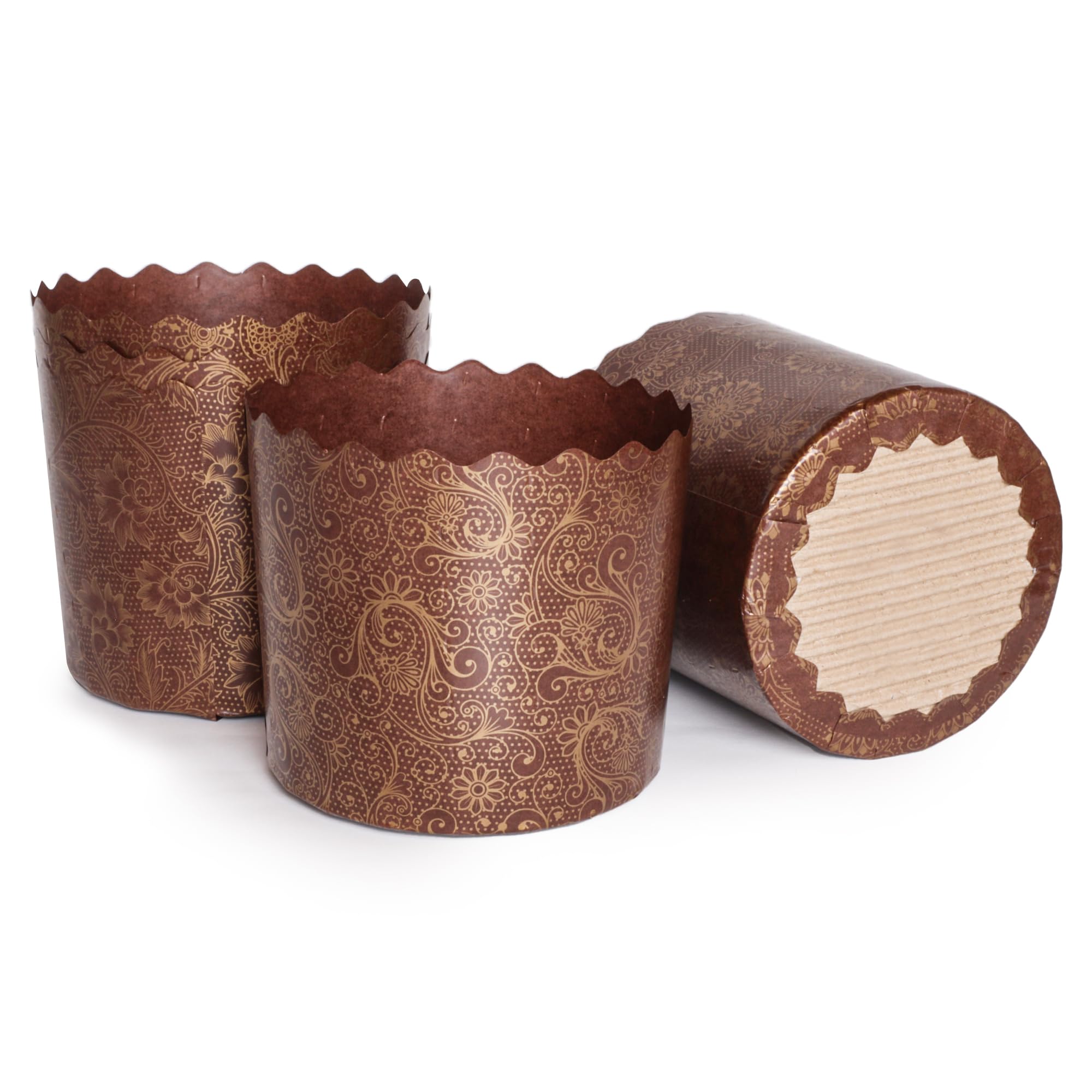 SHSH trade group 8 oz Panettone Paper Mold | 25 Pack | Round Italian Non Stick Panettone Paper Baking Molds- Brown Design W 3.55 x H 3.35-In