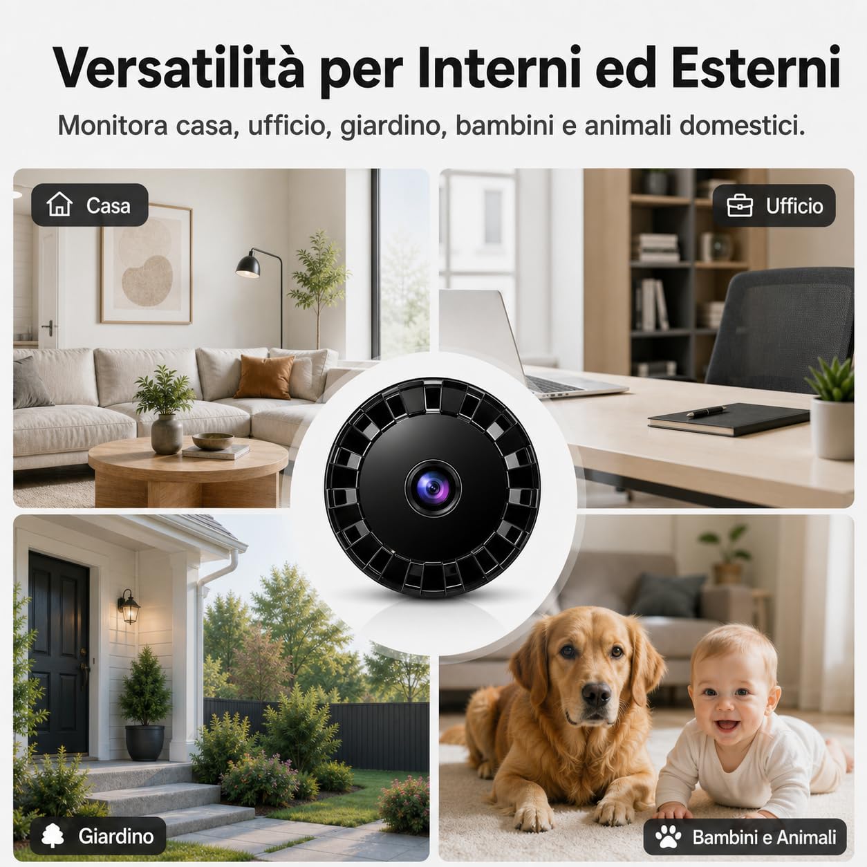Mini Telecamera Spia WiFi Interno/Esterno, Videocamera Sorveglianza 1080P, Visione Notturna, Rilevamento di Movimento, Controllo Remoto Con App per Casa/Bambini A/Y (Black, Mini 4 PCS)