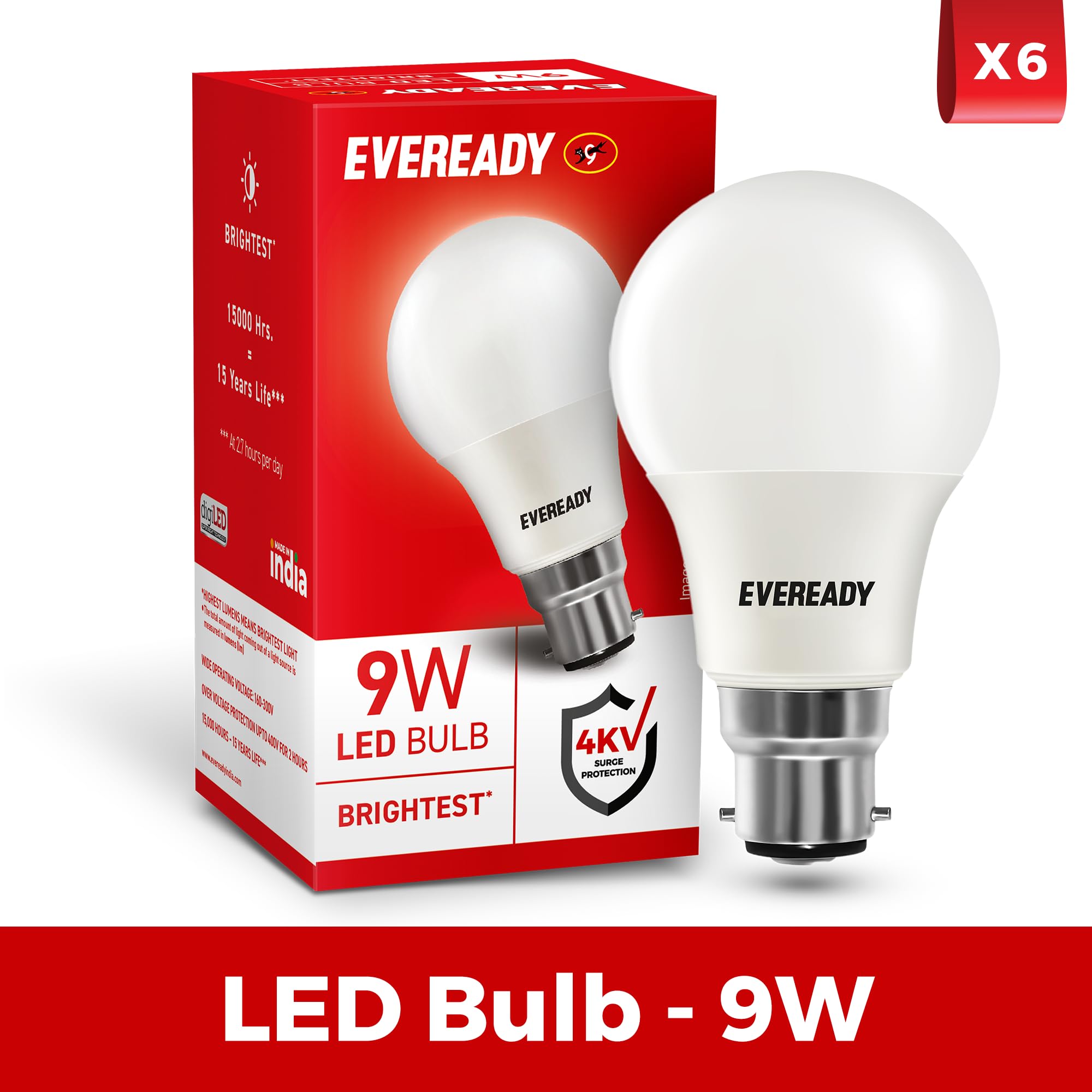 EVEREADY 9W LED Bulb, Cool Day Light (6500K), B22 Base