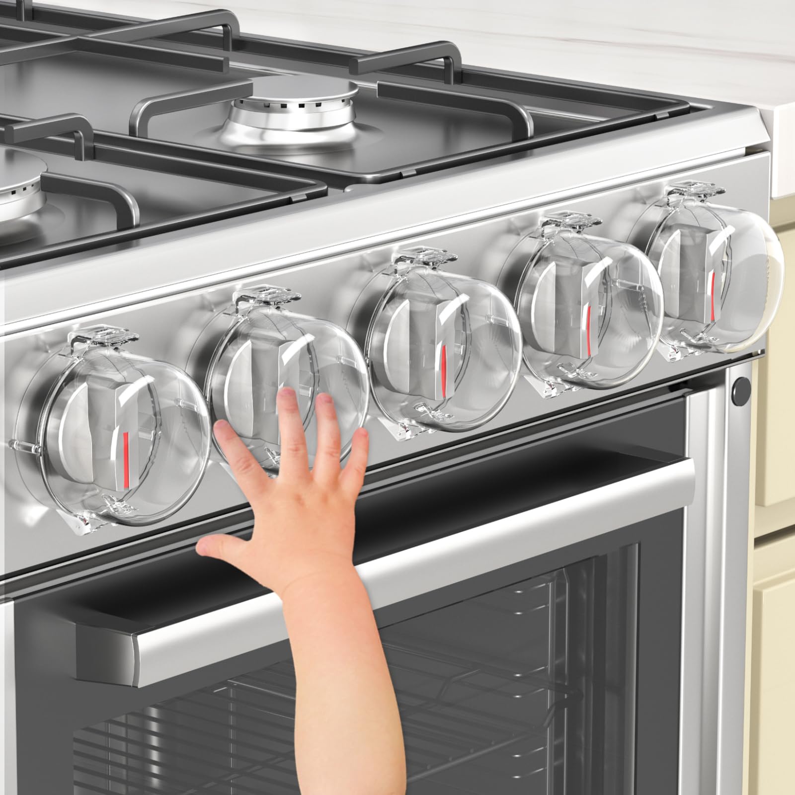 AOSITE Stove Knob Covers for Child Safety - 5 Pack Upgraded Gas Stove Knob Covers with Strong Adhesive, Double Design Childproof Oven Knob Covers for