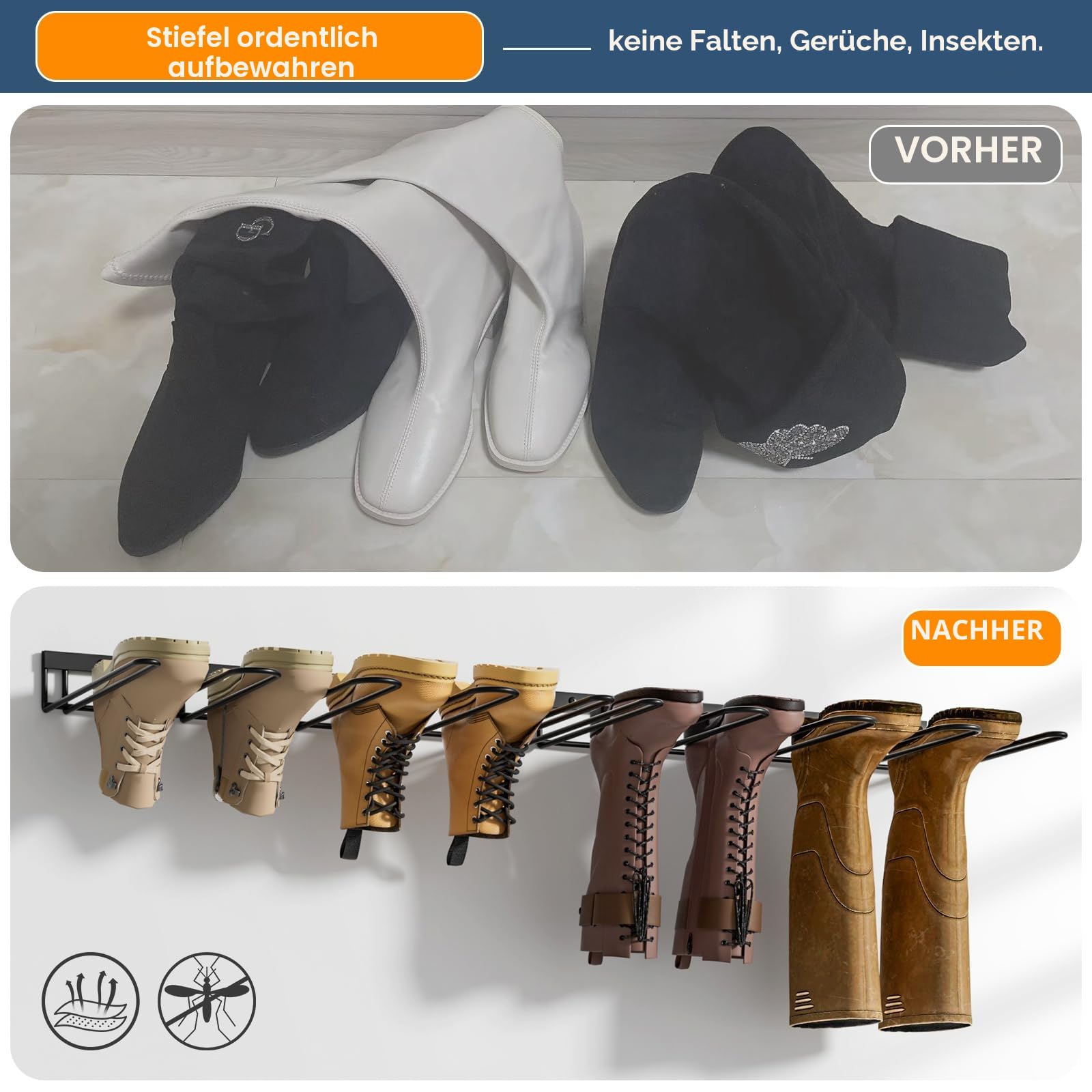 zacurter schuhregal wand, schuhregal metal schwarz outdoor, shoe organize rack für 4 Paar, schuhständer für Stiefel,Gummistiefel,Arbeitsstiefel am Eingangsbereich,Flur,Terrasse