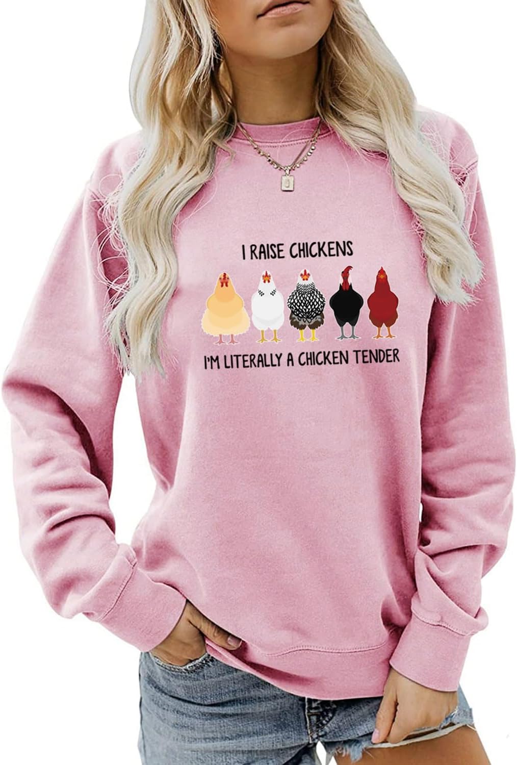 Women's Cute Funny Chicken Lovers T Shirt Letter Printed Long sleeved Top