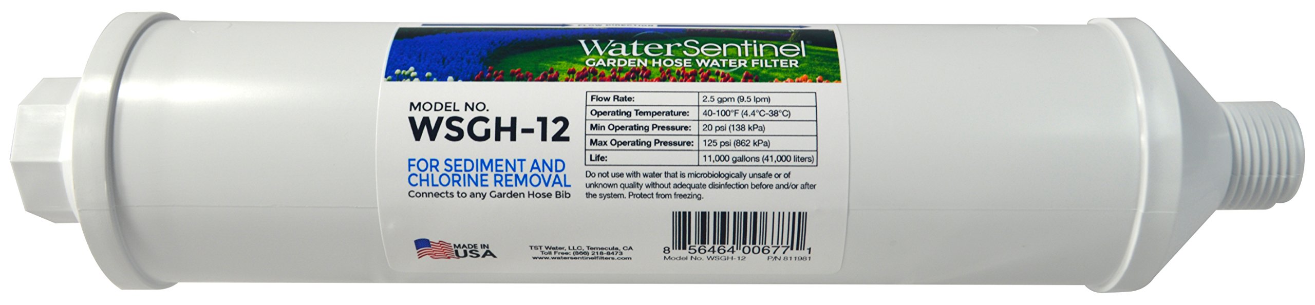 WaterSentinel WSGH-12 3-Stage Garden Inline Water Filter with Garden Hose Connection, Reduce Sediment, Hard Water, Dirt, Rust, Chlorine Taste, Odor, Drinking Water, Organic Gardening Plant Health
