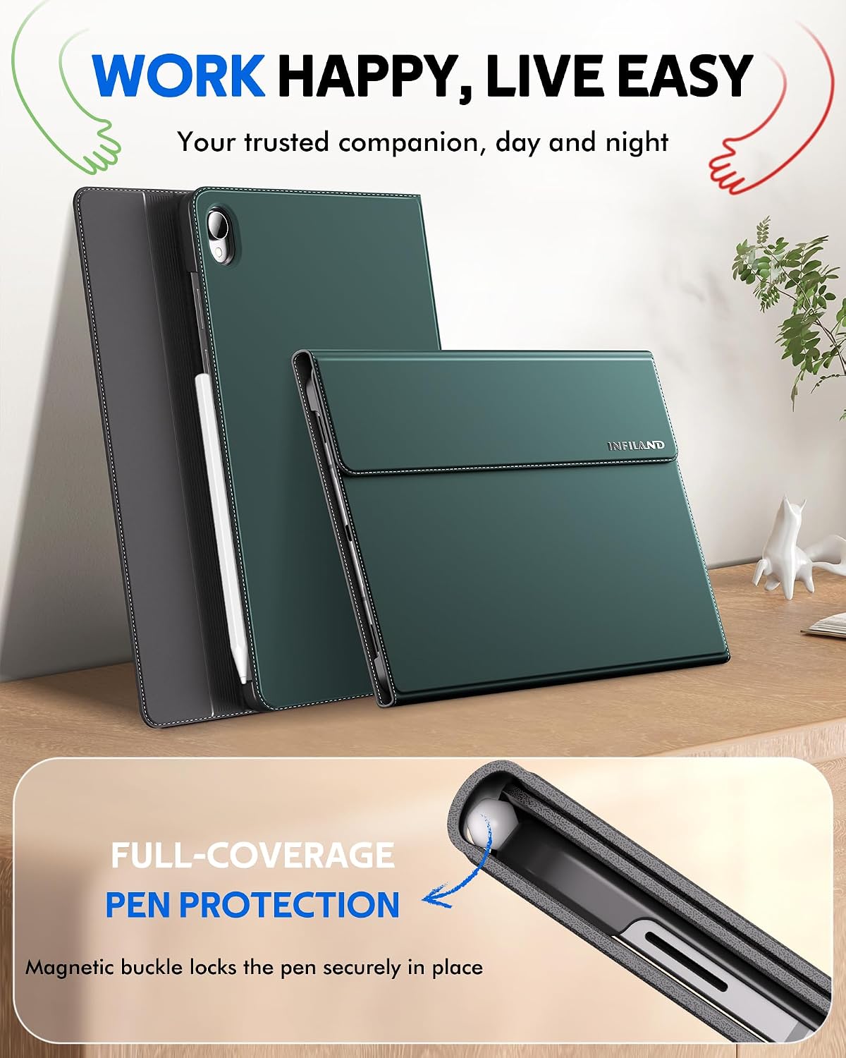 INFILAND Case for Galaxy Tab S11 2025 11 Inch, Multi-Angle Stand Cover Compatible with Samsung Tab S11 5G SM-X736B/ SM-X730 [Auto Wake/Sleep], (Midnight Green) image 3