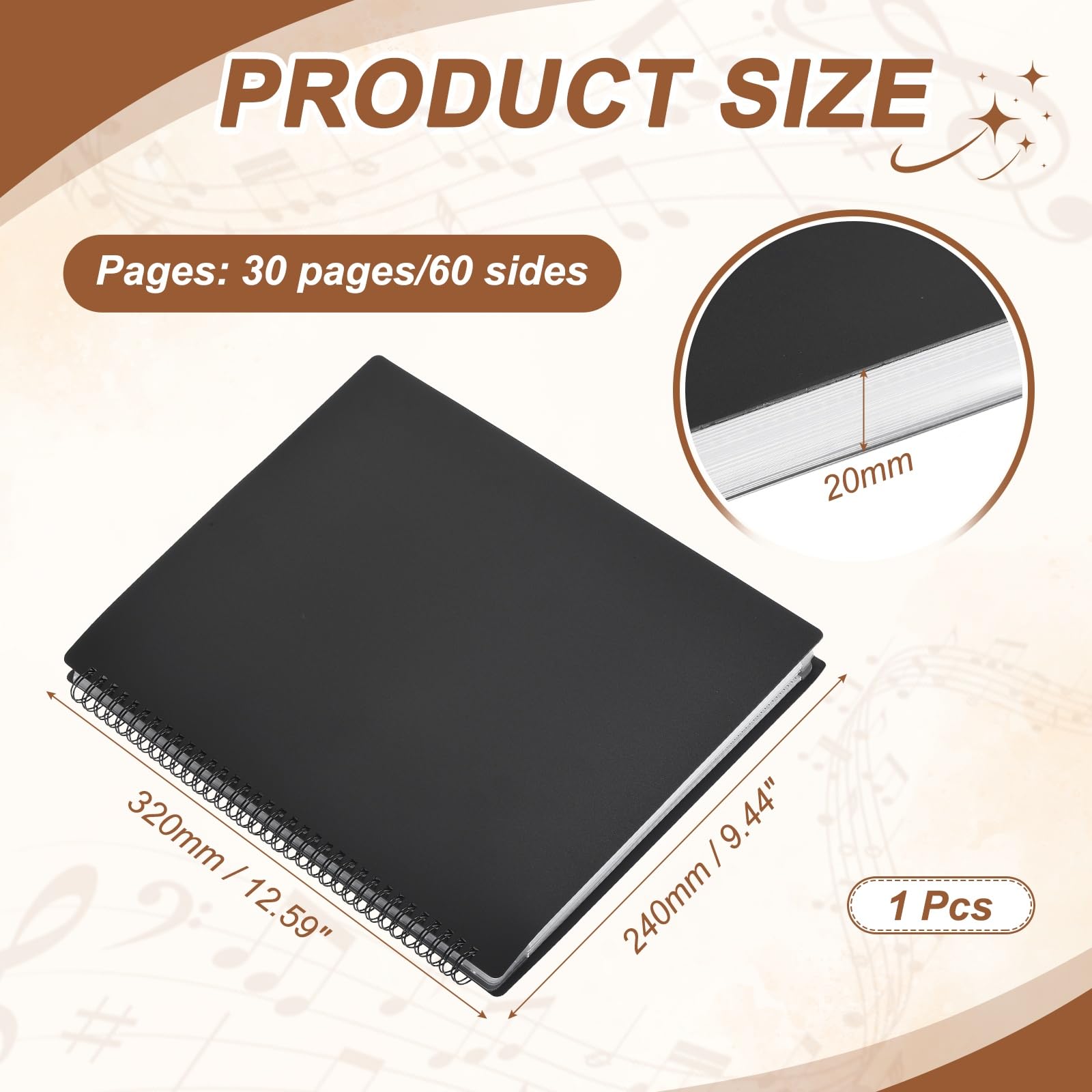 QUARKZMAN Cartella Porta Spartiti A4 30 Tasche/60 Pagine Nero