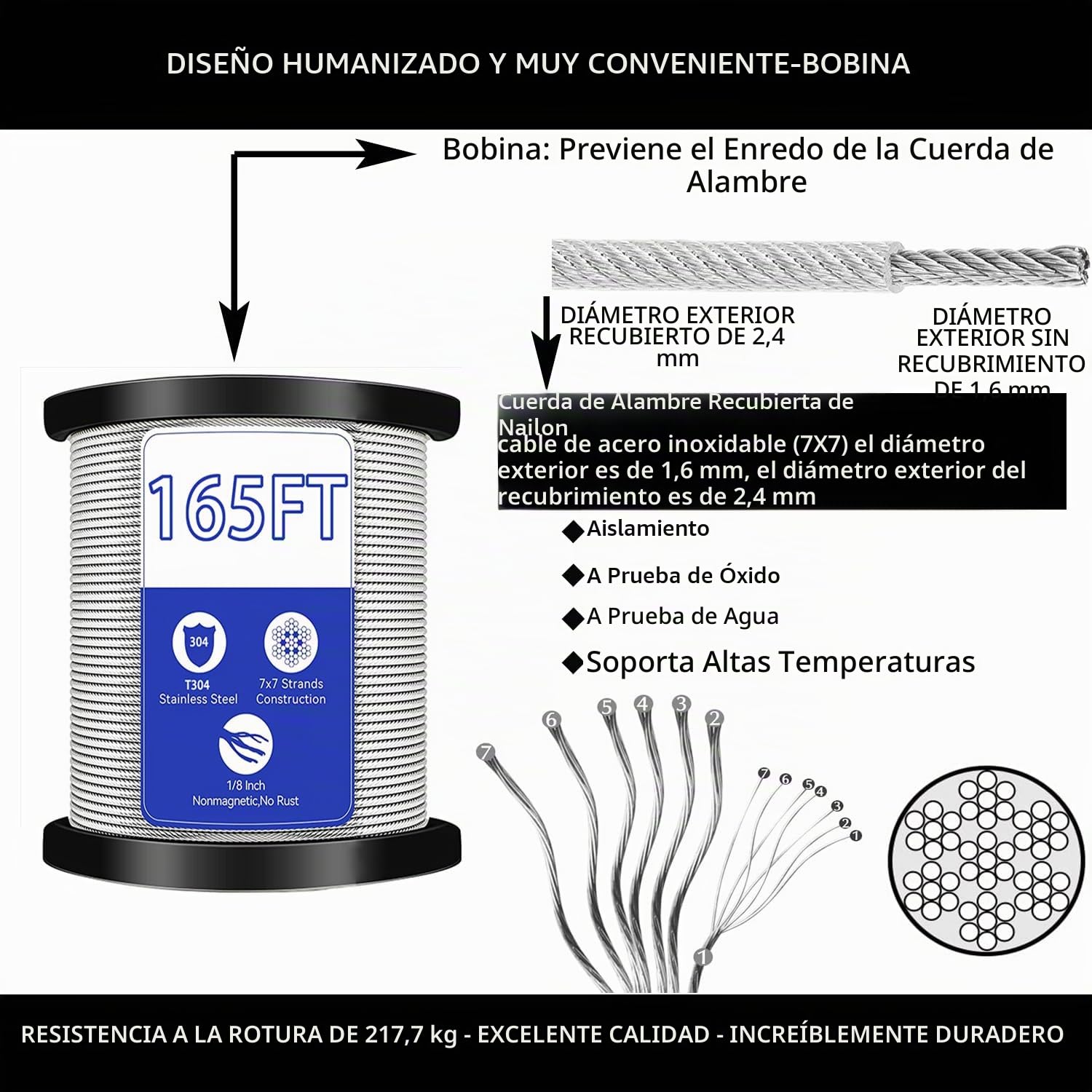 95Pcs Kit de Cuerda de Acero Inoxidable Kit de Luces para Exteriores Kit de Suspensión de Cuerda, Cable de Cable de con Tensor y Ganchos Cable de Acero Inoxidable 50m
