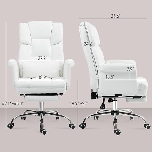 Miniatura 3 de HOMCOM Silla de oficina ejecutiva con reposapiés y soporte lumbar, silla ergonómica de escritorio de oficina de piel sintética, silla reclinable y