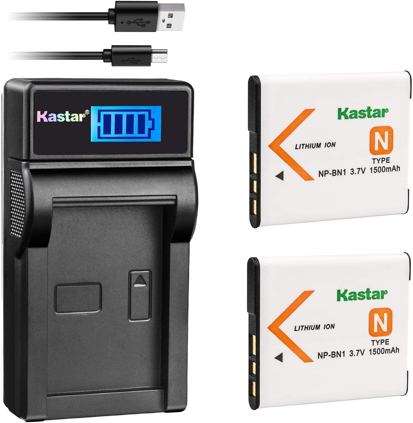 Kastar Battery (X2) & LCD Slim USB Charger for Sony NP-BN1 NPBN1 BC-CSN and Cyber-shot DSC-QX10 QX30 QX100 DSC-TF1 DSC-TX10 TX20 TX30 DSC-W530 DSC-W570 DSC-W650 DSC-W800 DSC-W830 Digital Camera +More