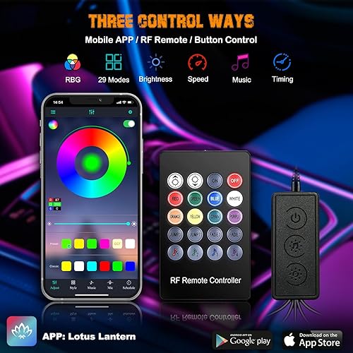 Miniatura 3 de Jushope Luces LED para automóvil, tira de luces USB para interior de automóvil, RGB 9 en 1, kit de iluminación ambiental para automóvil con fibra