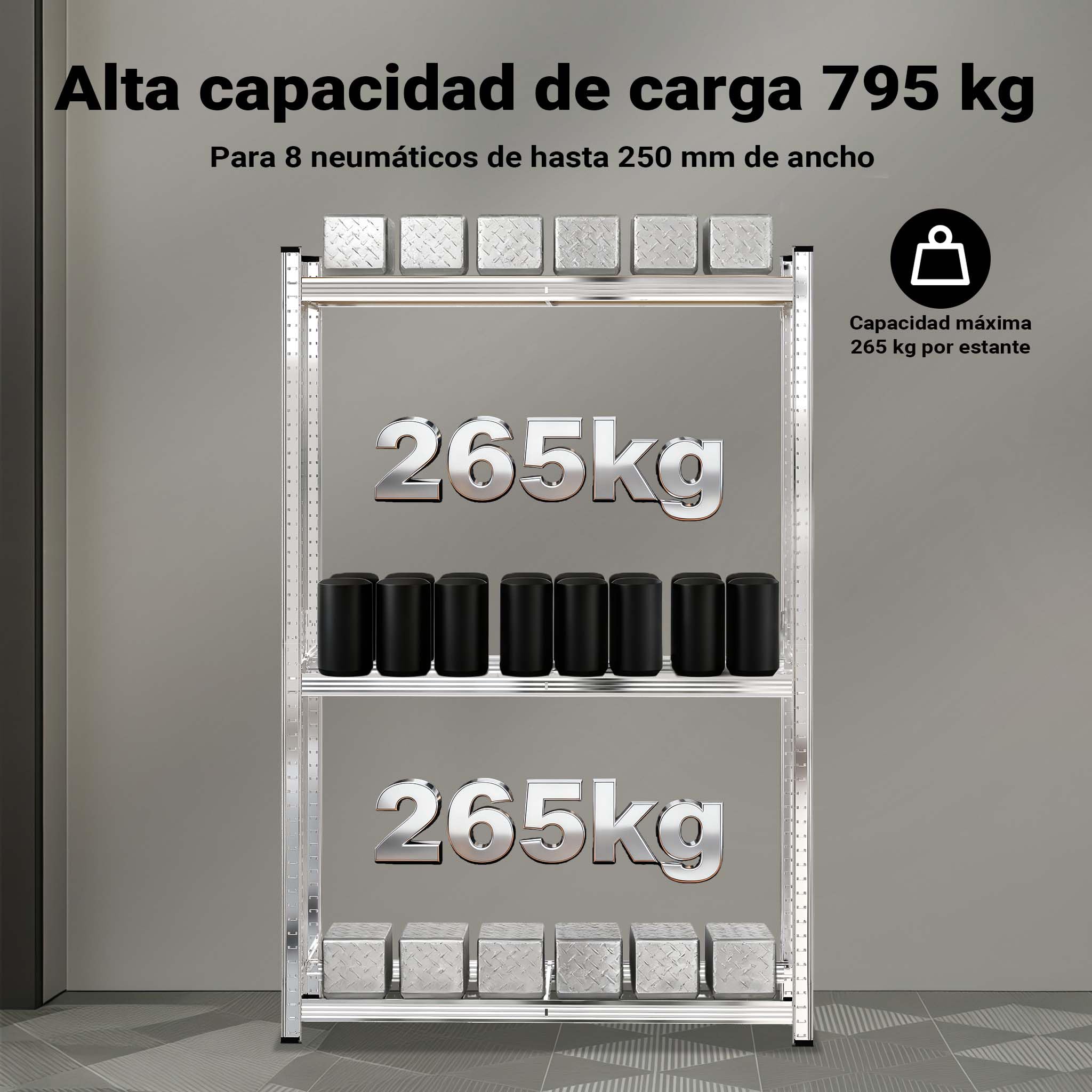 WilTec Estantería neumáticos hasta 795 kg 180x120x40cm almacenaje para 8 neumáticos Ruedas Cargas Pesadas