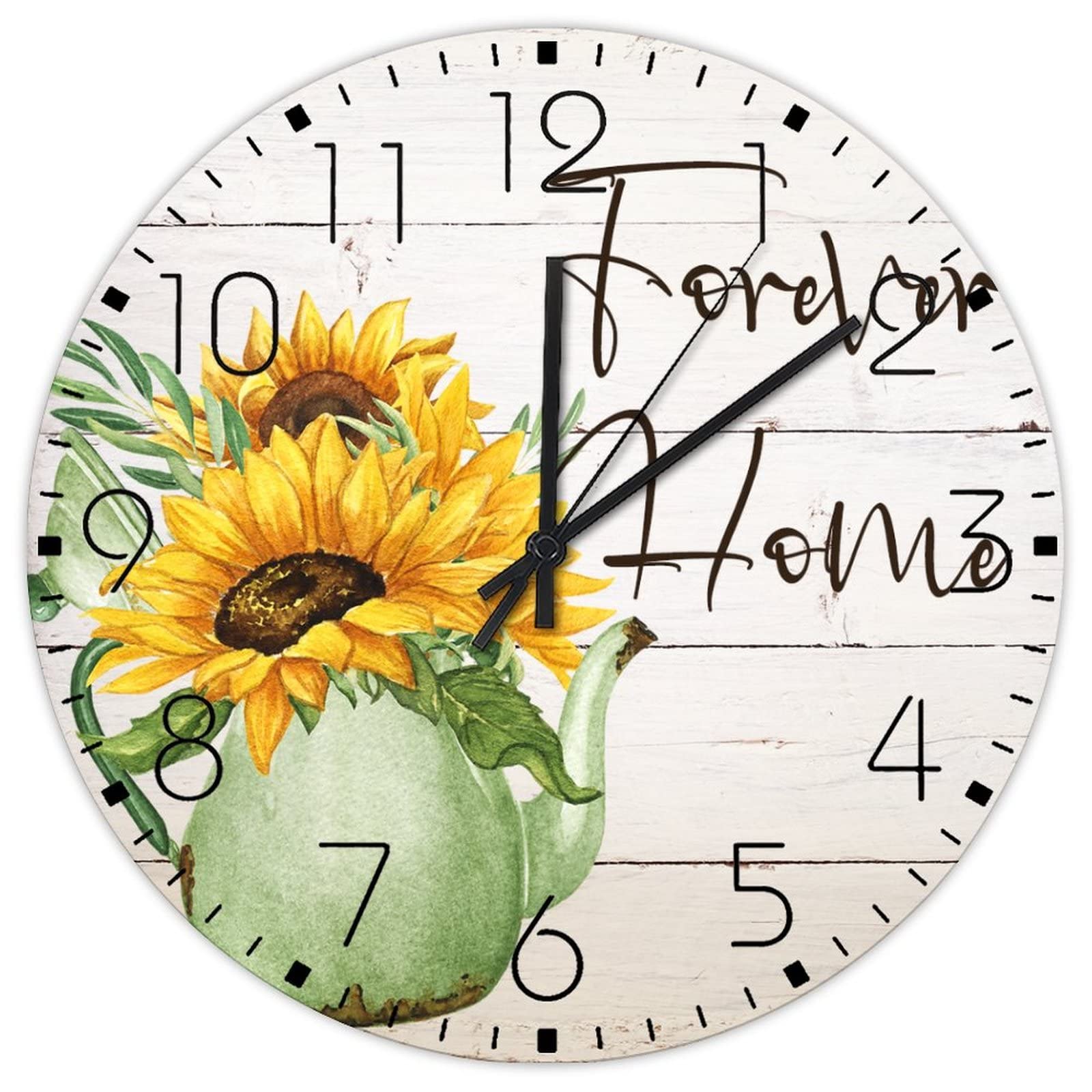 Horloge murale bois étanche pour salle de bain avec décor aquarelle anti-vide