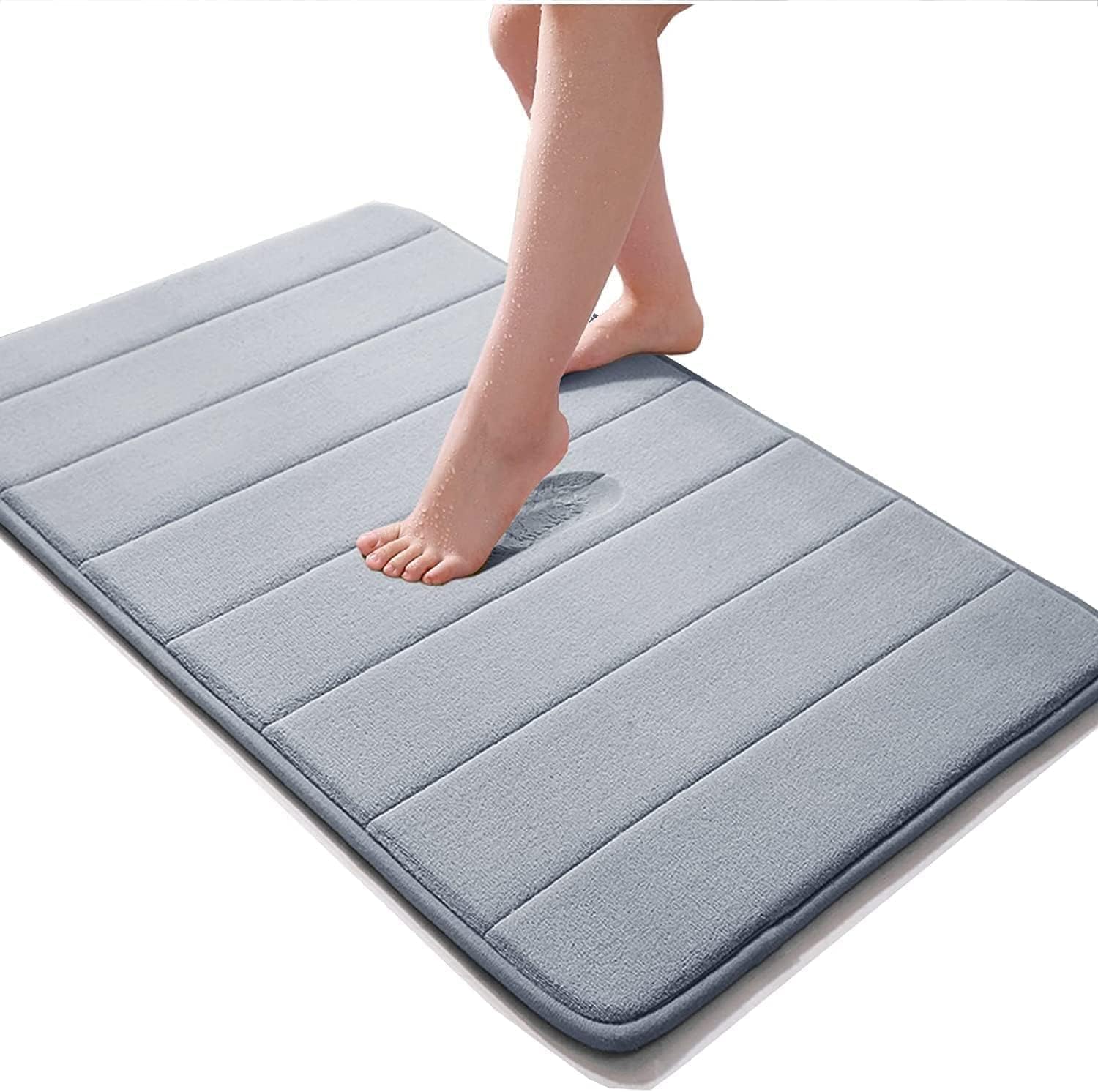 Saiyam Memory Foam Bathroom Door Mat 60x40 cm Coral Velvet Super Non-Slip Rapid Water Absorption Soft and Comfortable Easier to Dry Machine Wash Bathroom Mat, Gray