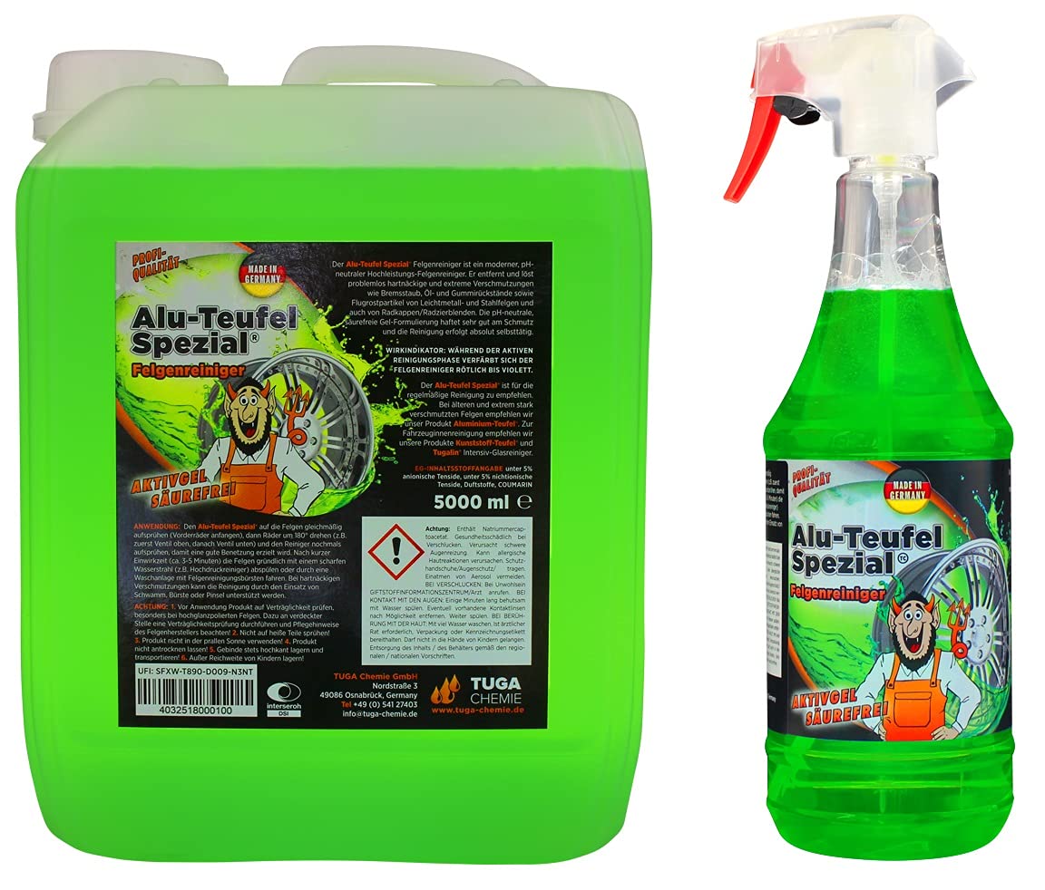 TUGA Alu-Teufel Spezial Felgenreiniger Aktivgel säurefrei GRÜN 1x 1L + 1x 5L