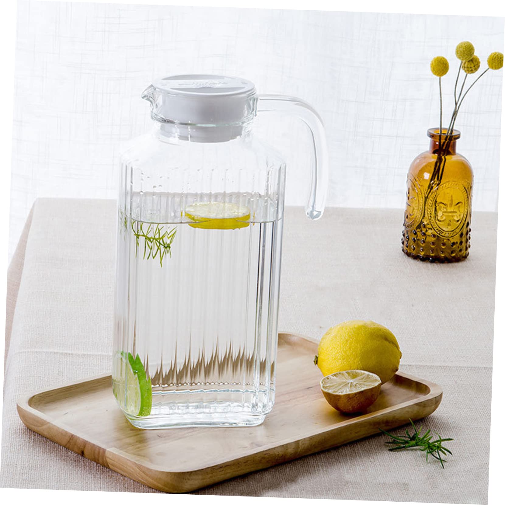 Zerodeko Glaskrug 1,7l mit Auslaufschutz Große Glaswasserflasche für Kaltes Wasser und Saft als Party Wasserspender oder Früchteteebehälter aus Glas
