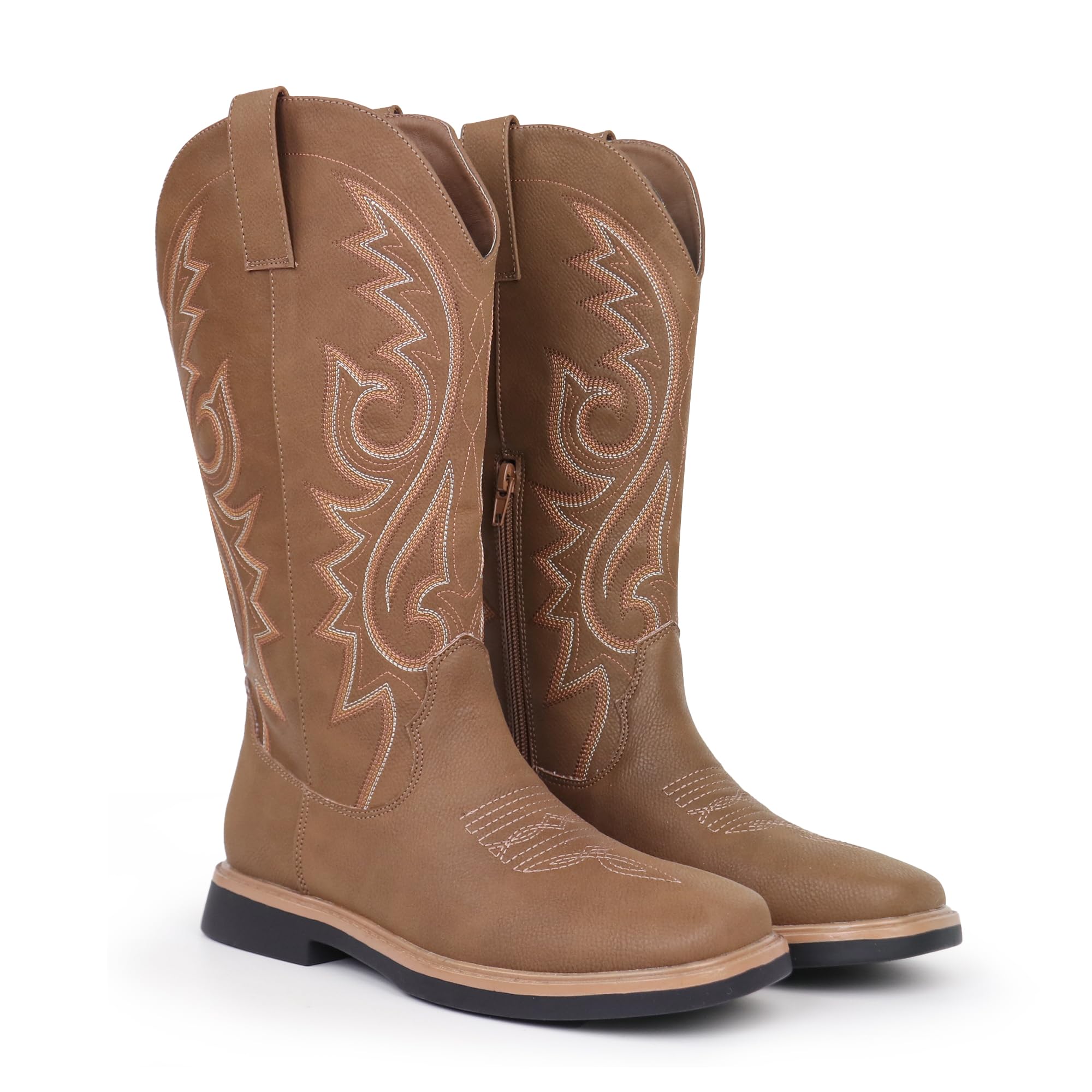 Hawkwell Stivali da cowboy da donna con punta quadrata, chiusura lampo laterale ricamata, tacco basso