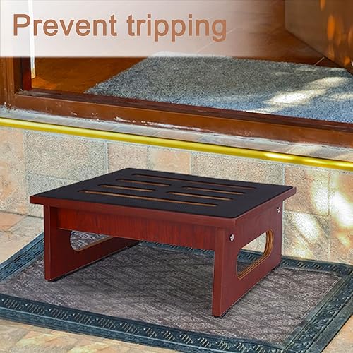 Miniatura 58 de Taburete de un solo paso para adultos mayores con superficie de goma antideslizante, taburete de madera resistente con escalones de cama de Marrón