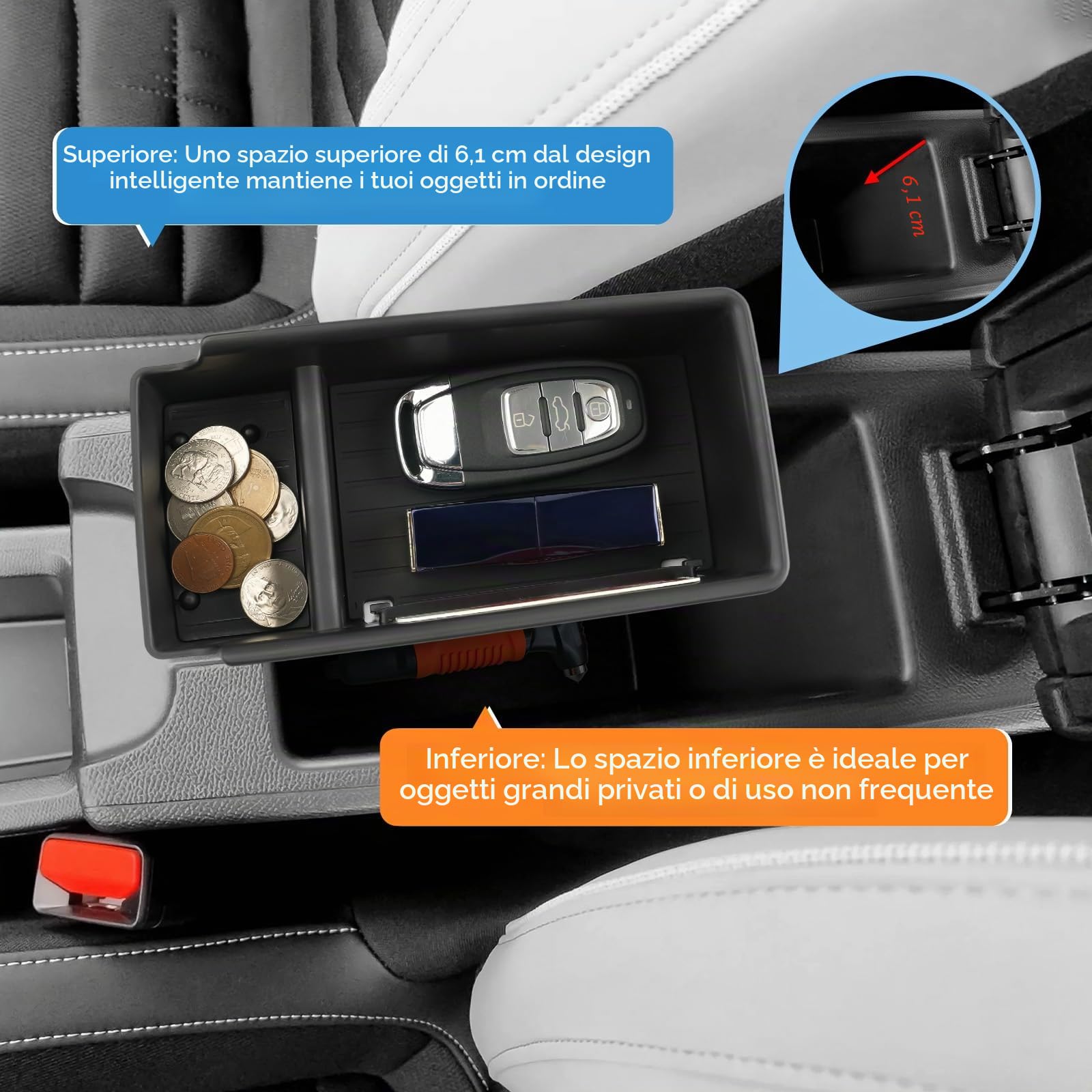 Vano Portaoggetti per Braccioli Compatibile con Citroen C3 Aircross 2025 2026(Freno Elettronico), Scatola Portaoggetti del Console Centrale, Accessori Citroen C3 Aircross Organizer