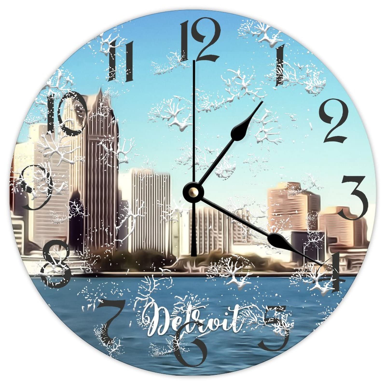 Horloge murale ronde en bois Detroit de qualite superieure et silencieuse